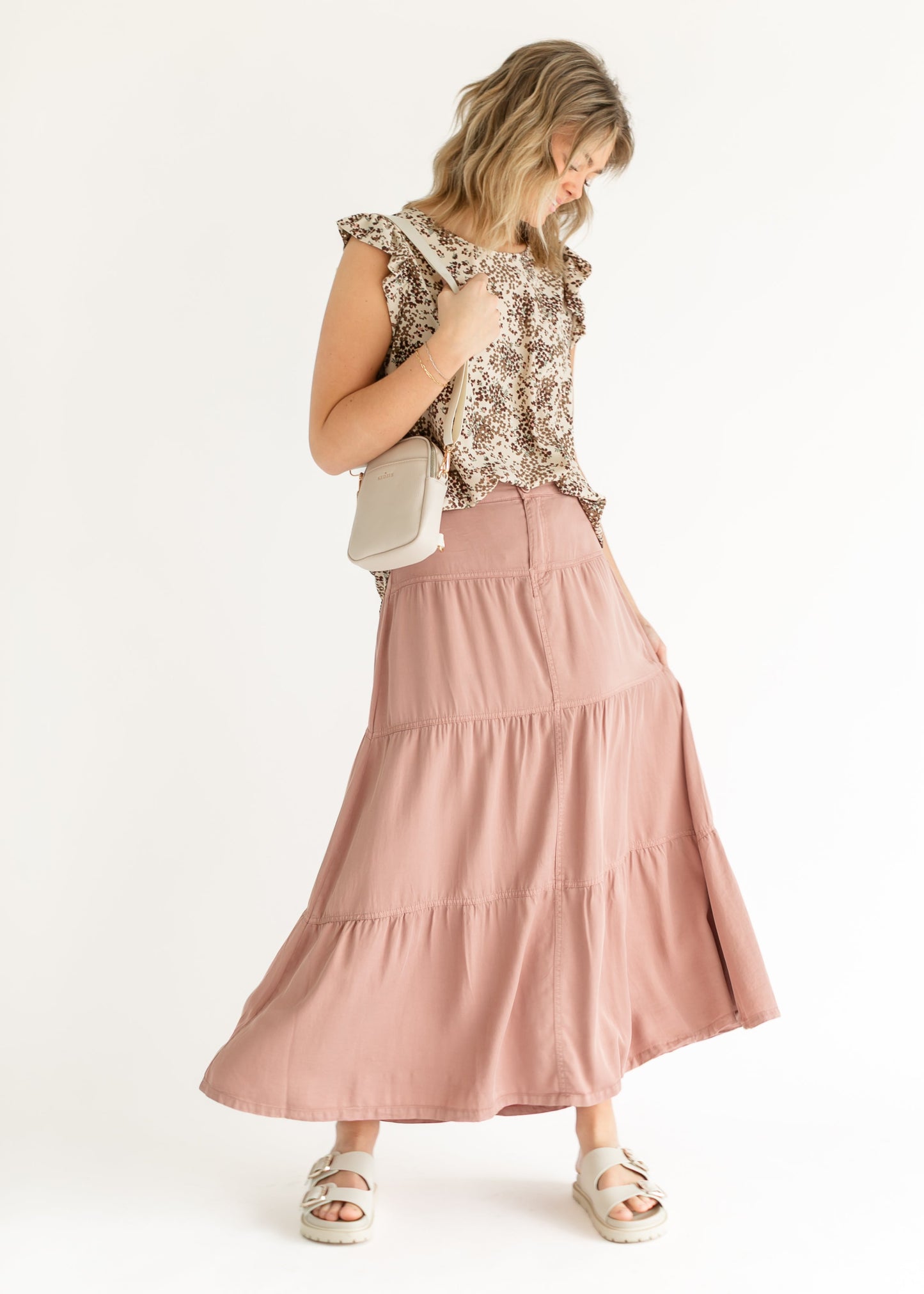 Chambray Tiered Colored Denim Skirt FF Skirts