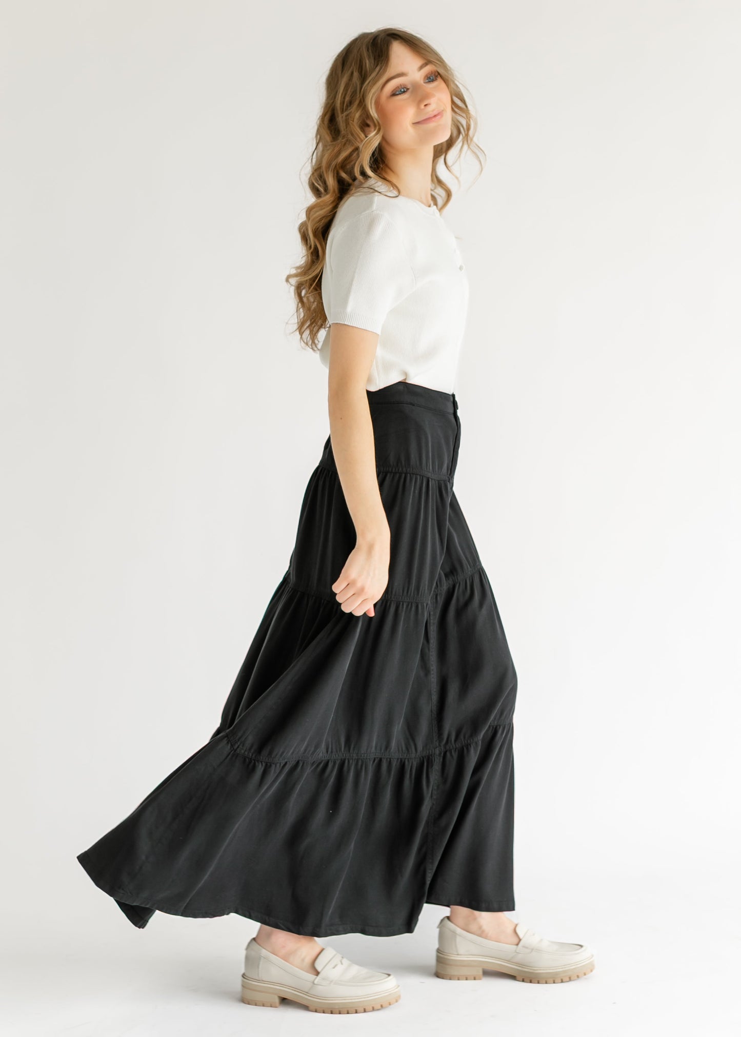 Chambray Tiered Colored Denim Skirt FF Skirts