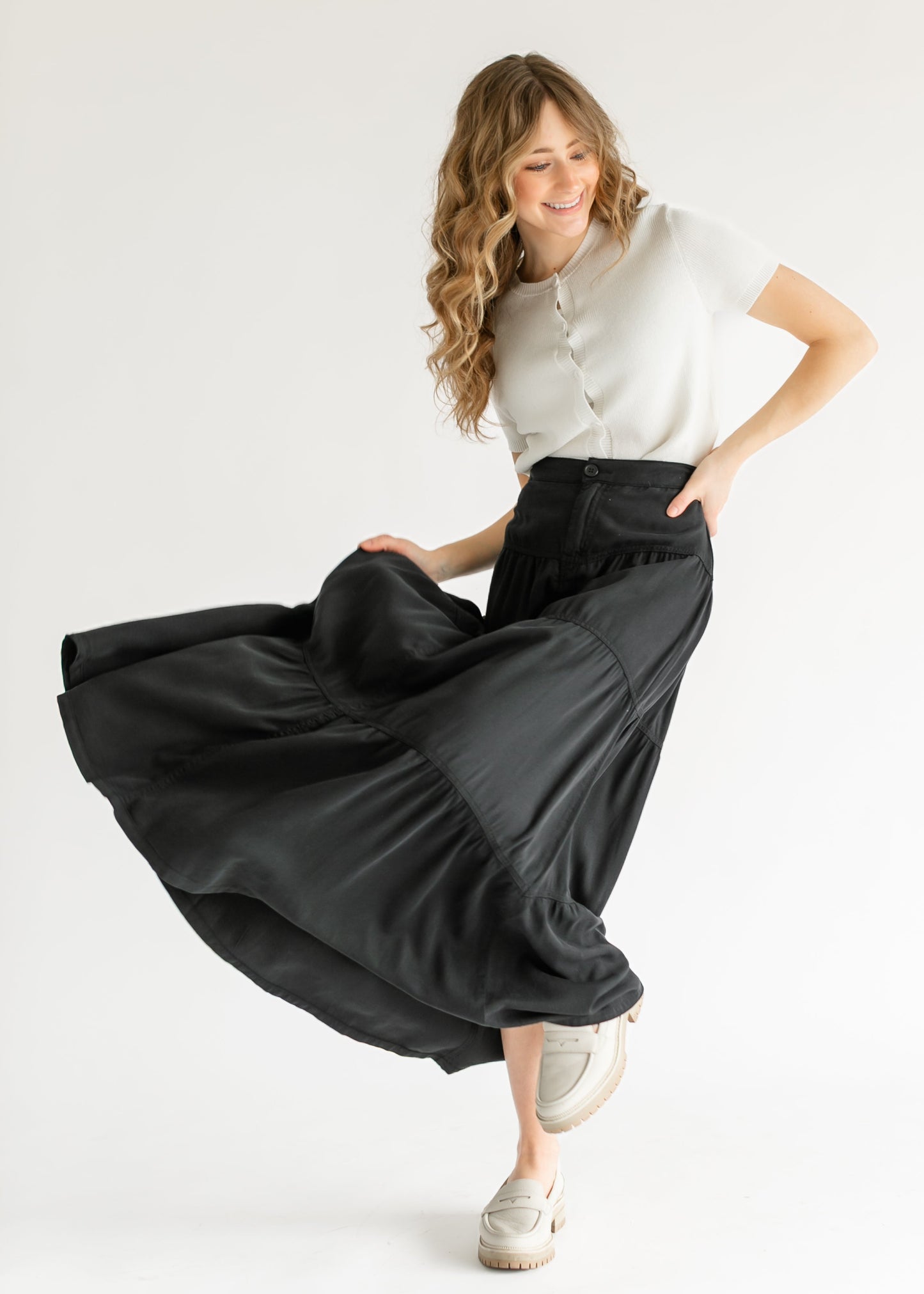 Chambray Tiered Colored Denim Skirt FF Skirts