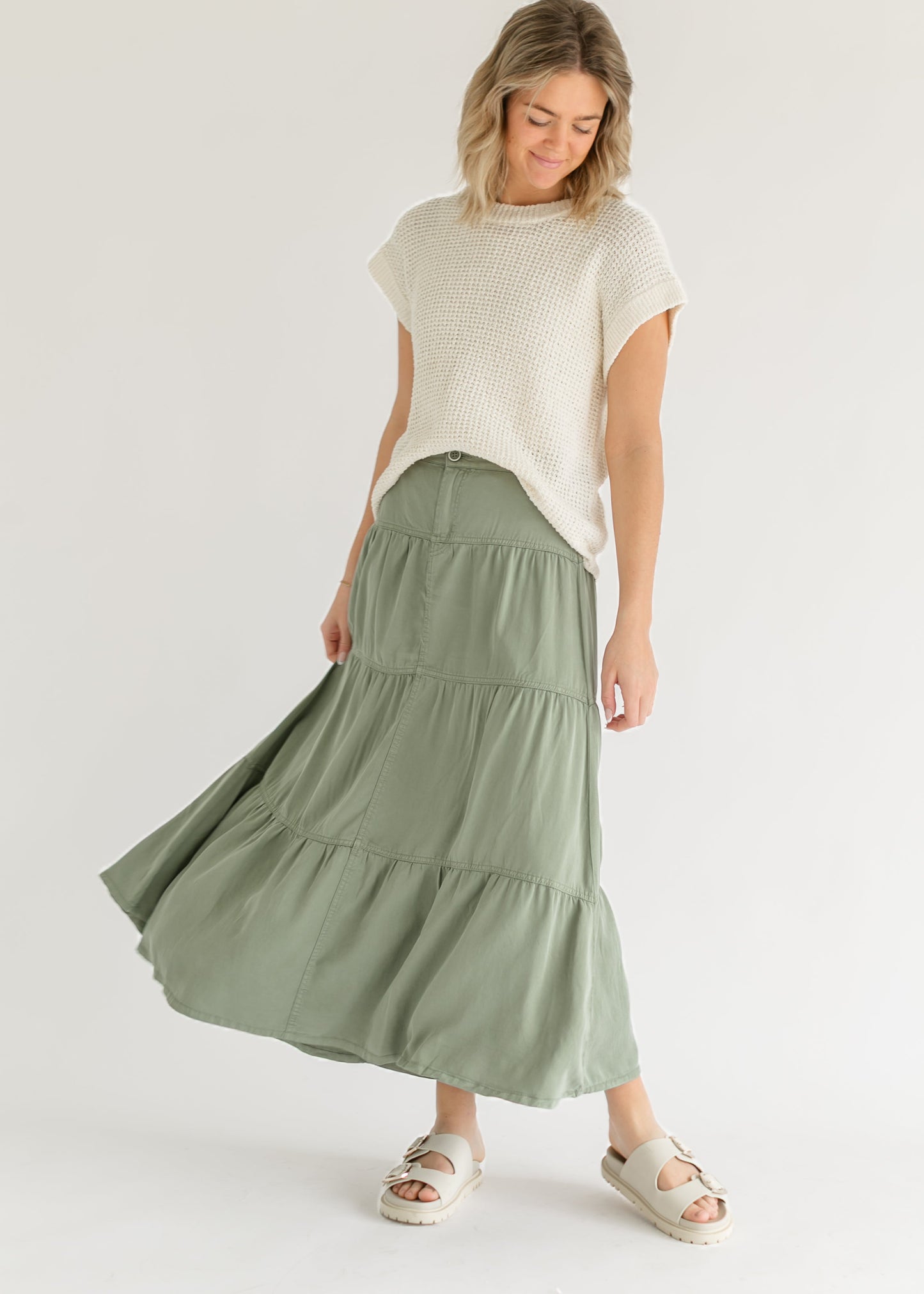 Chambray Tiered Colored Denim Skirt FF Skirts