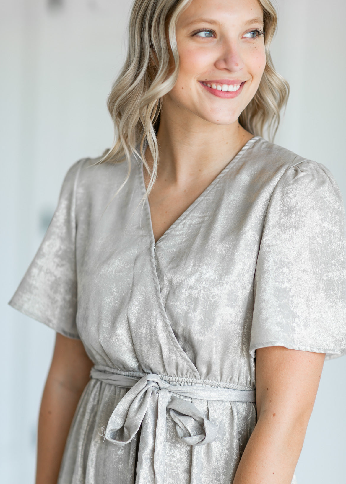 Champagne Foil Wrap Midi Dress Dresses