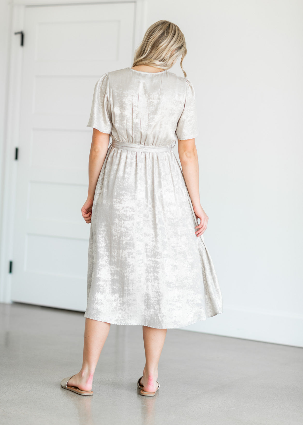 Champagne Foil Wrap Midi Dress Dresses