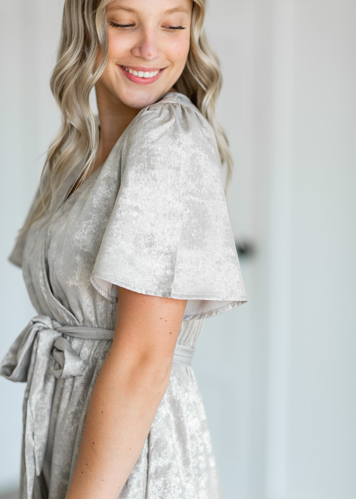 Champagne Foil Wrap Midi Dress Dresses