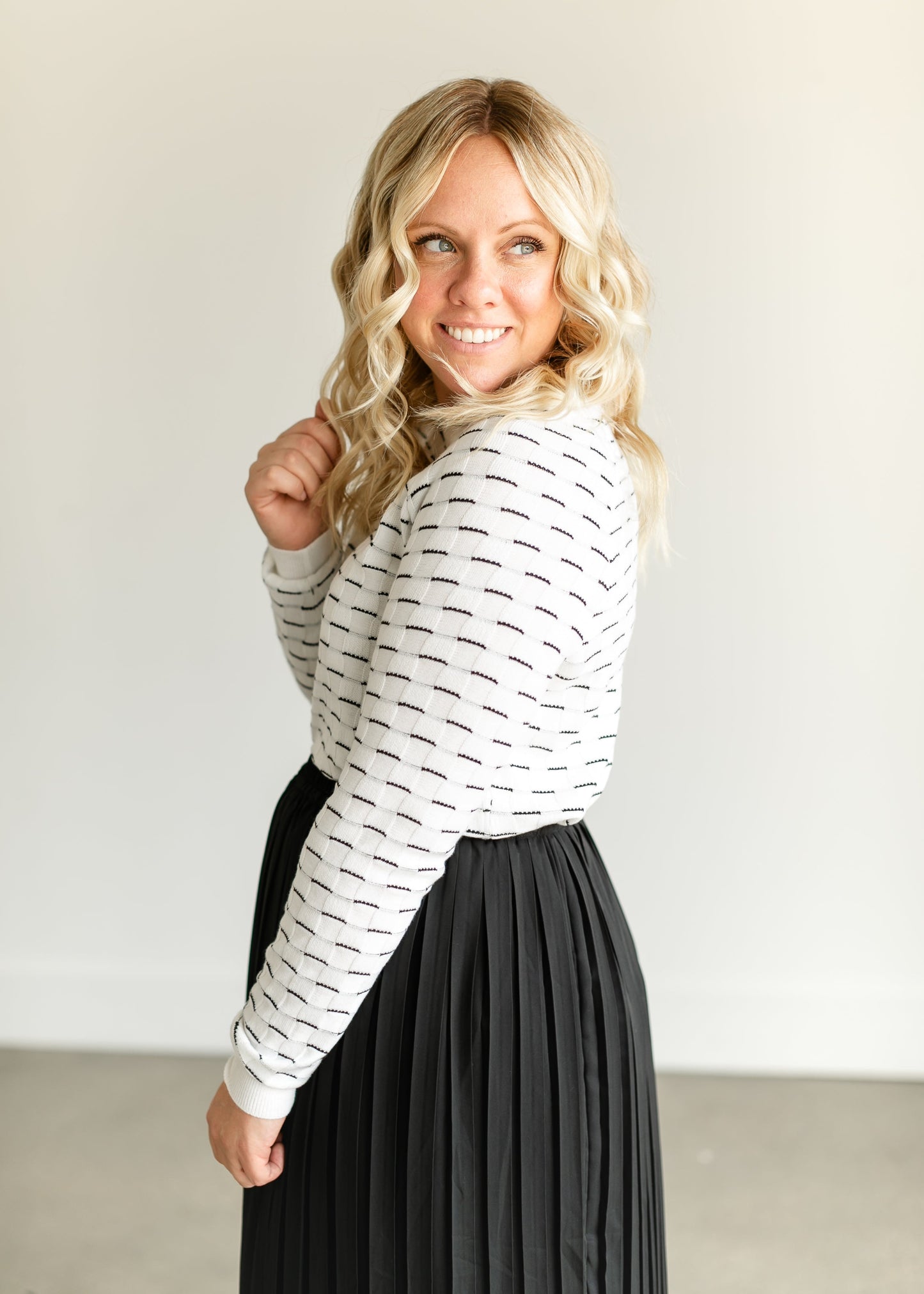 Checkerboard Texture Crewneck Sweater FF Tops