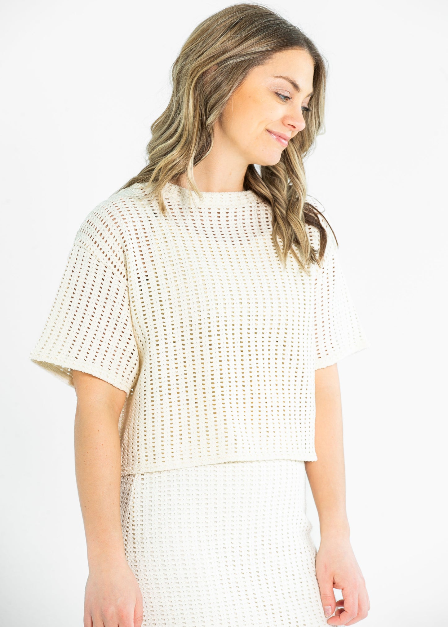 Cheese Board Open Knit Shot Sleeve Top FF Tops