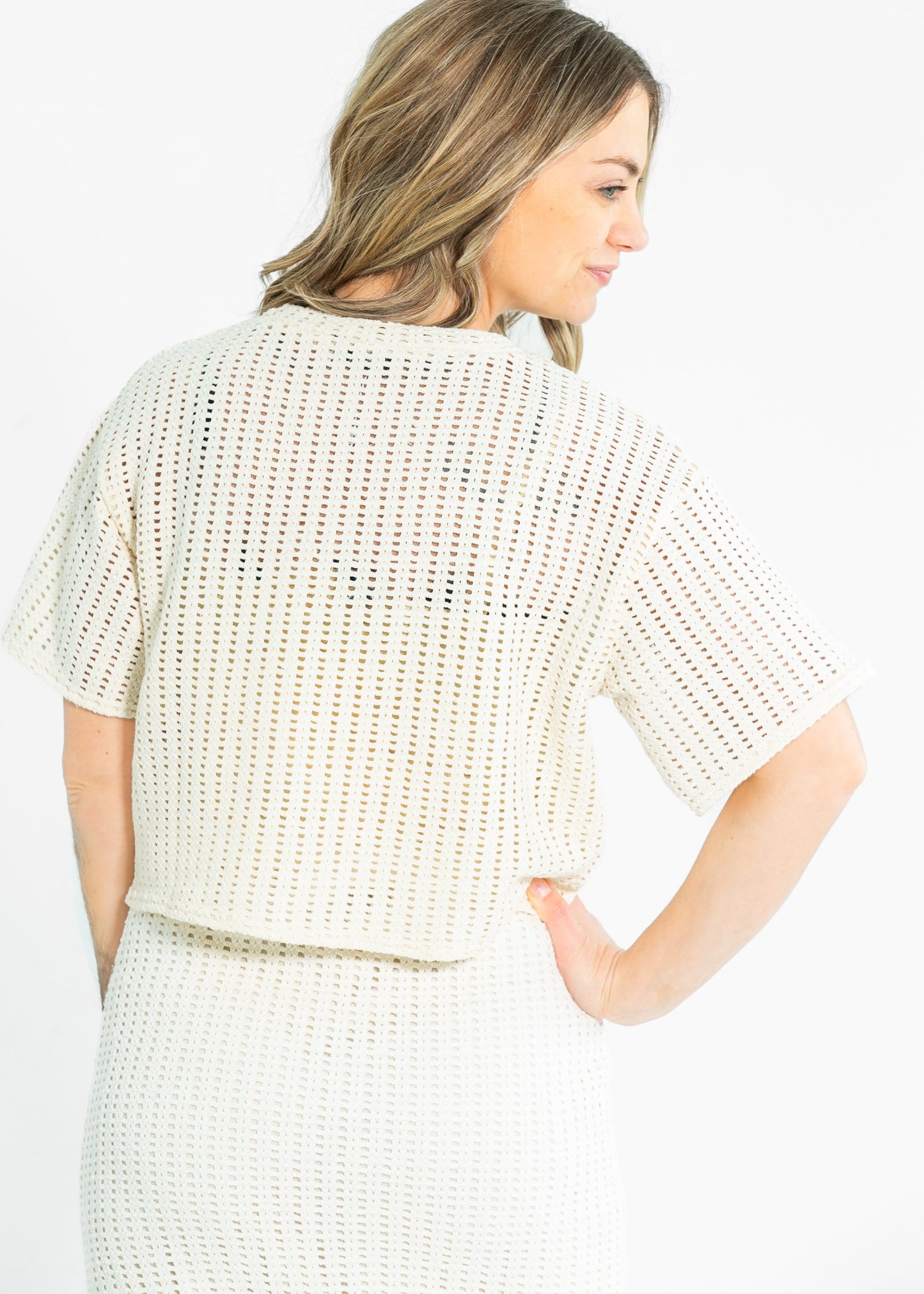 Cheese Board Open Knit Shot Sleeve Top FF Tops