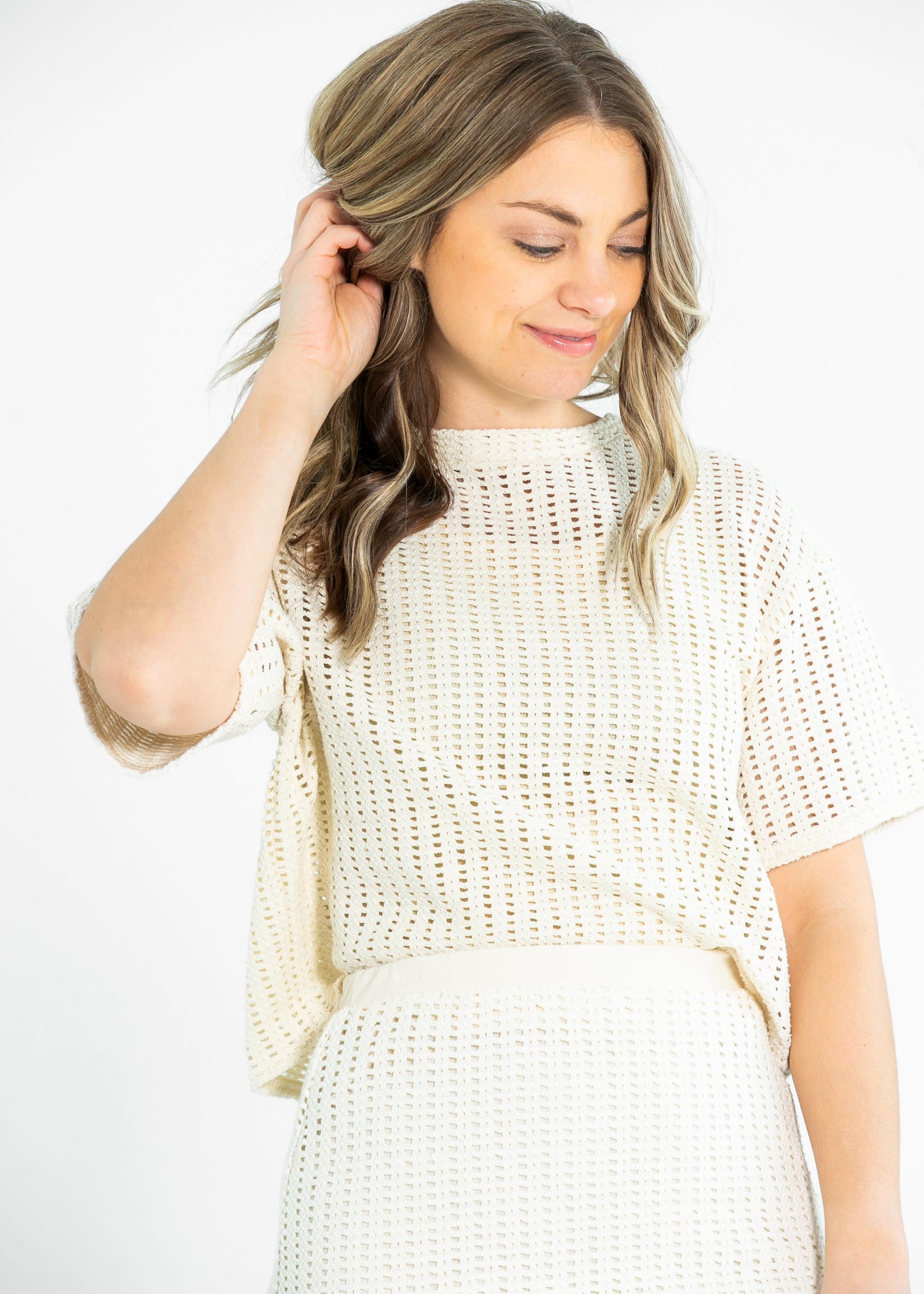 Cheese Board Open Knit Shot Sleeve Top FF Tops