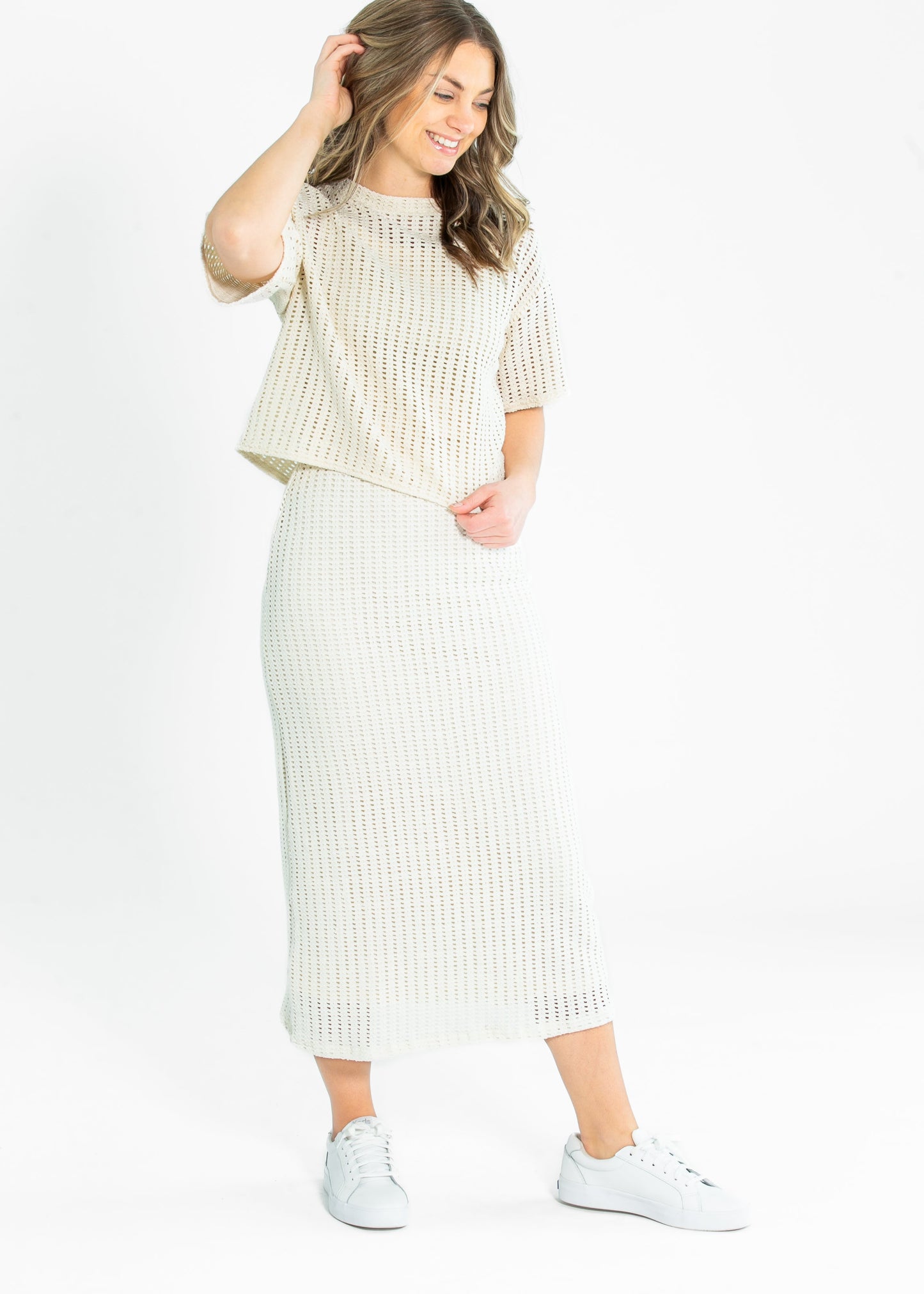 Cheese Board Open Knit Shot Sleeve Top FF Tops