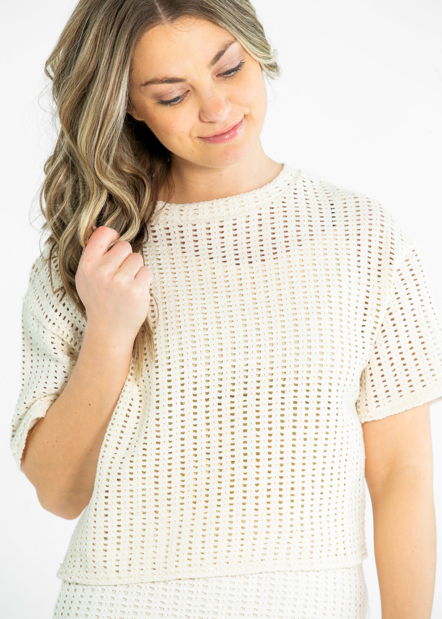 Cheese Board Open Knit Shot Sleeve Top FF Tops