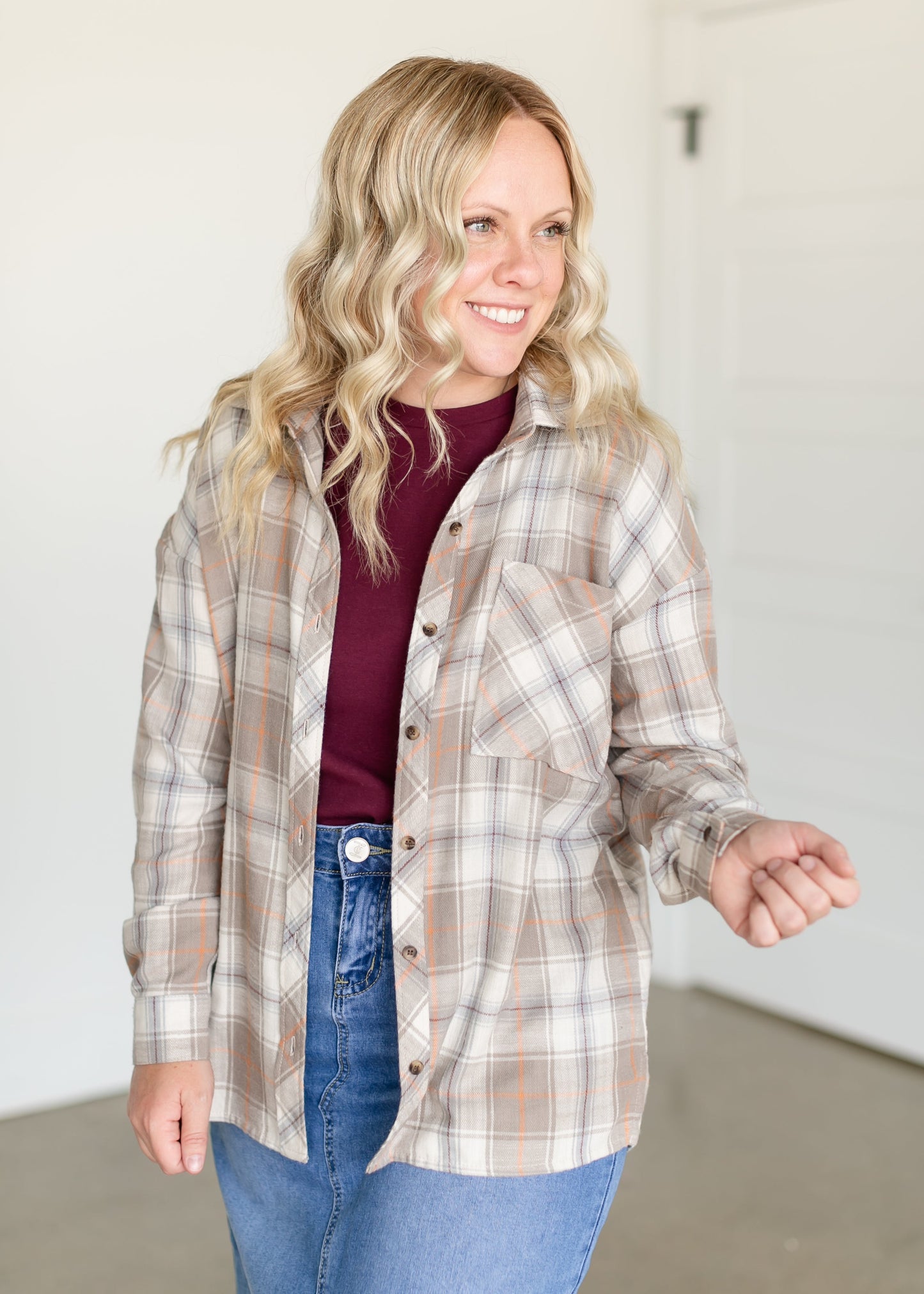 Chestnut Button Up Flannel Top FF Tops