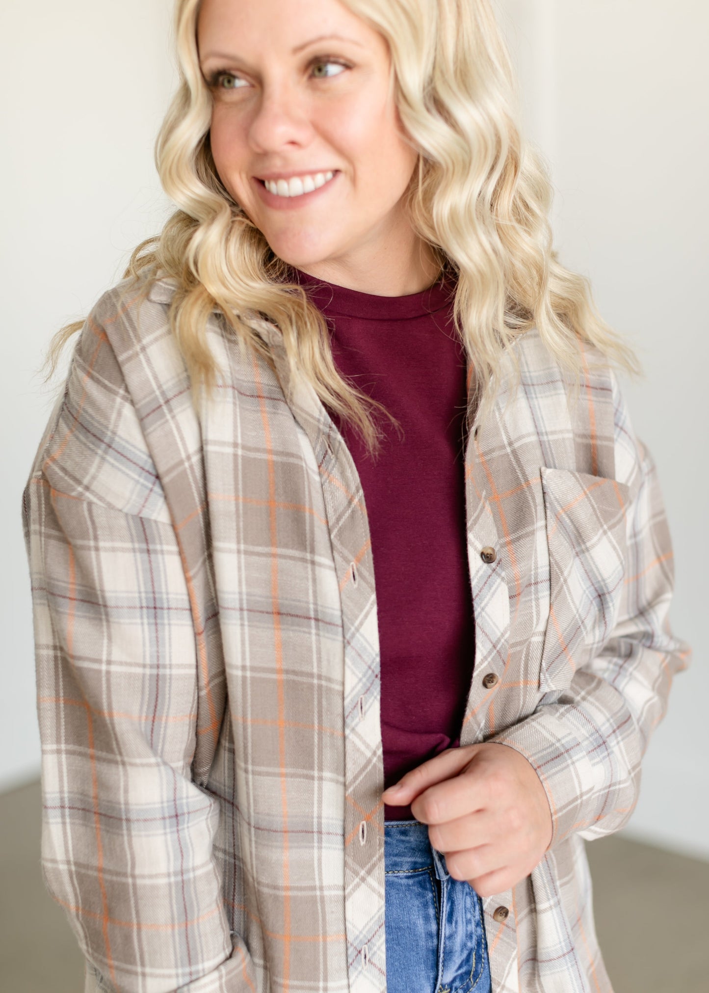 Chestnut Button Up Flannel Top FF Tops
