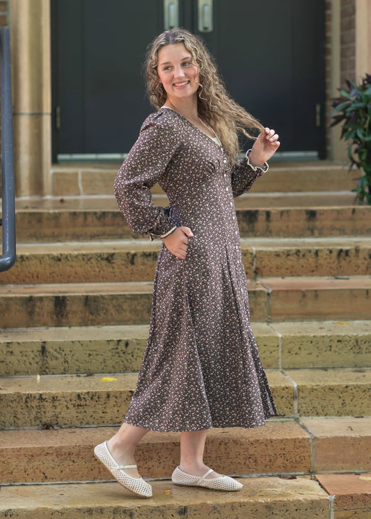 Chestnut Floral Button Down Dress FF Dresses