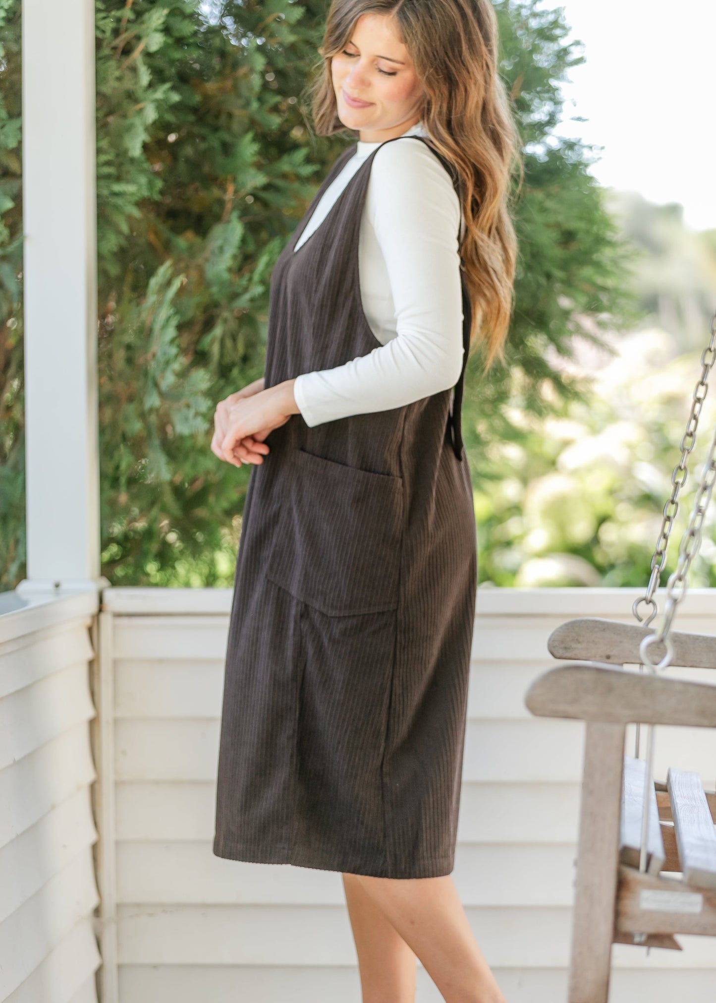 Chocolate Corduroy Overall Dress FF Dresses