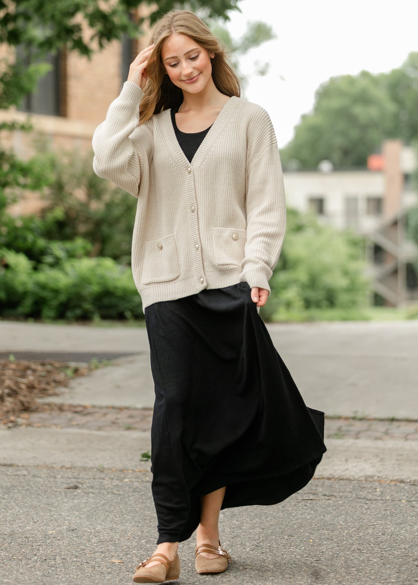 Chunky Knit Varsity Button Up Cardigan FF Tops