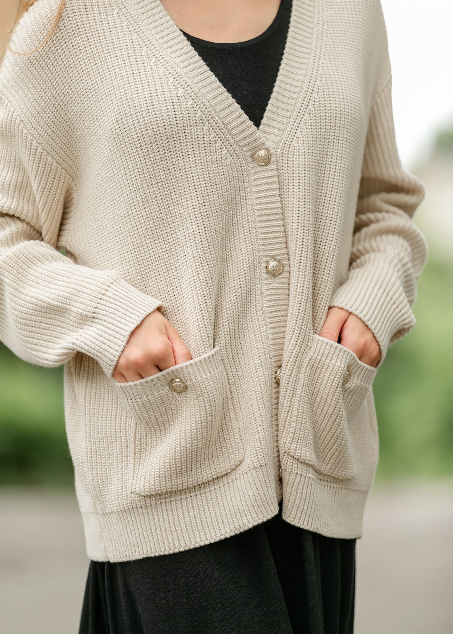 Chunky Knit Varsity Button Up Cardigan FF Tops