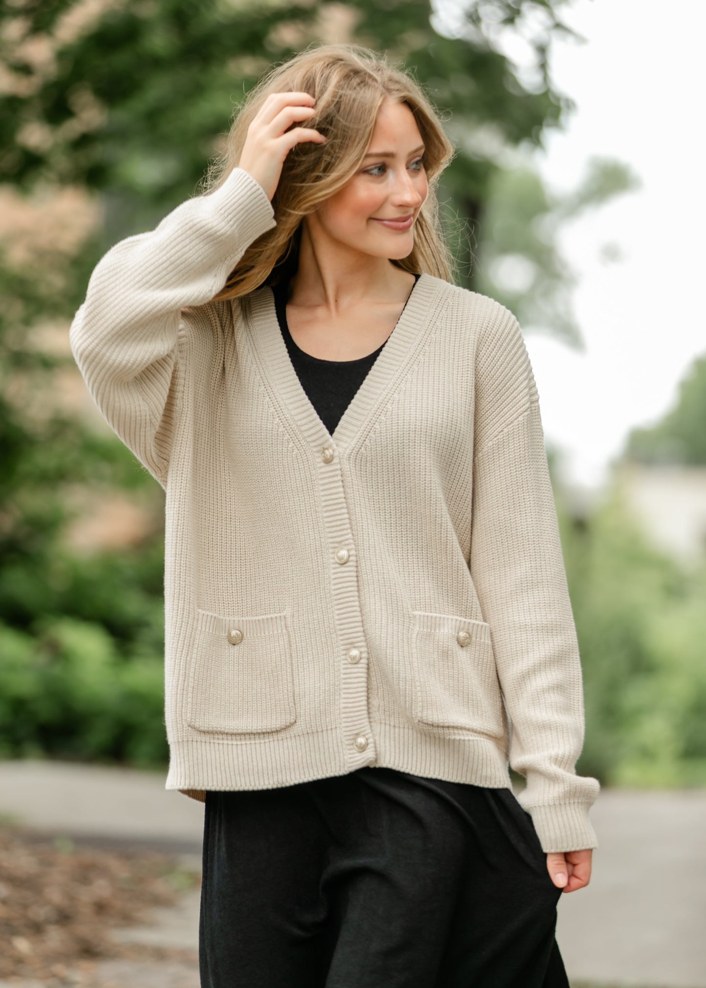 Chunky Knit Varsity Button Up Cardigan FF Tops
