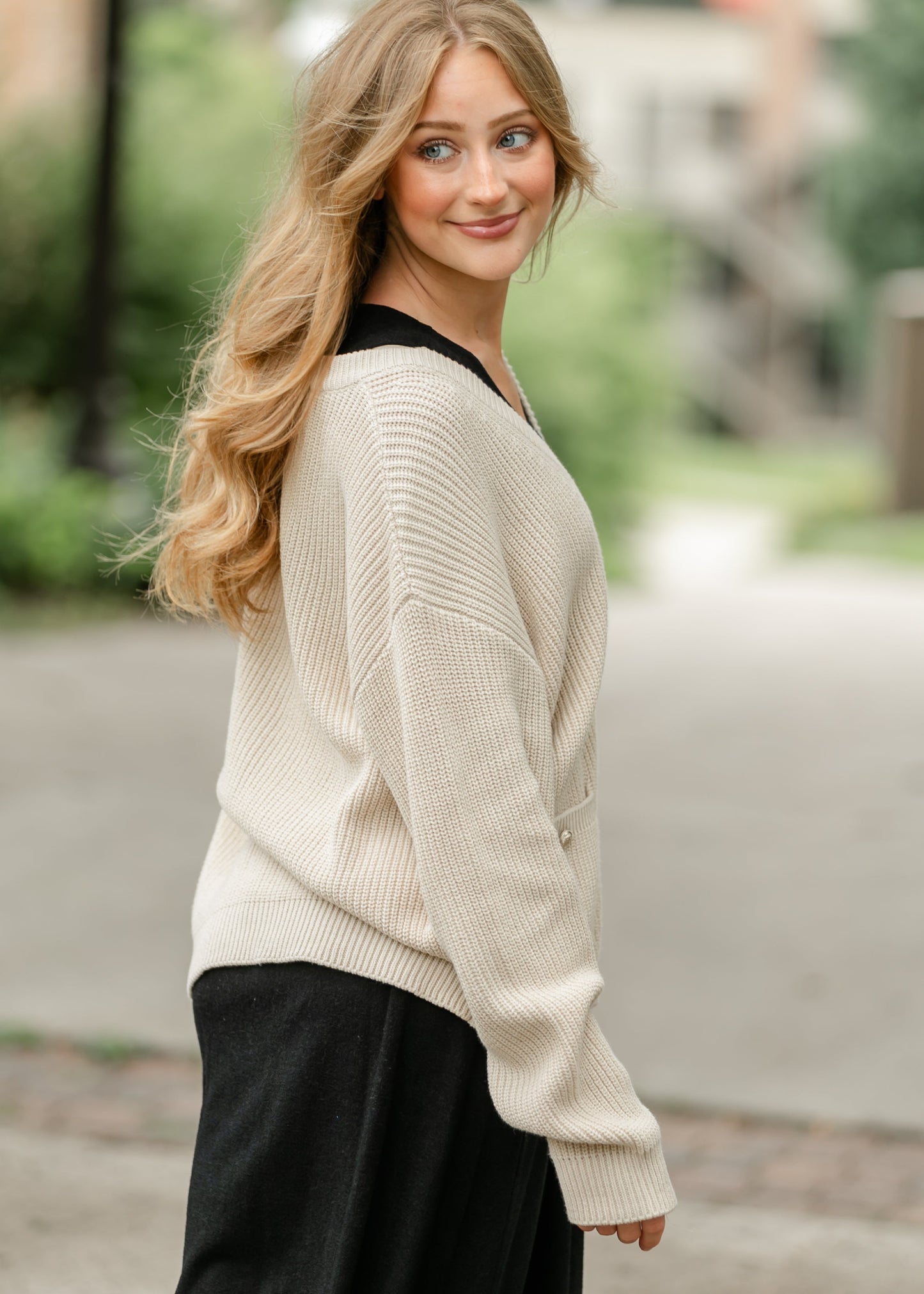 Chunky Knit Varsity Button Up Cardigan FF Tops