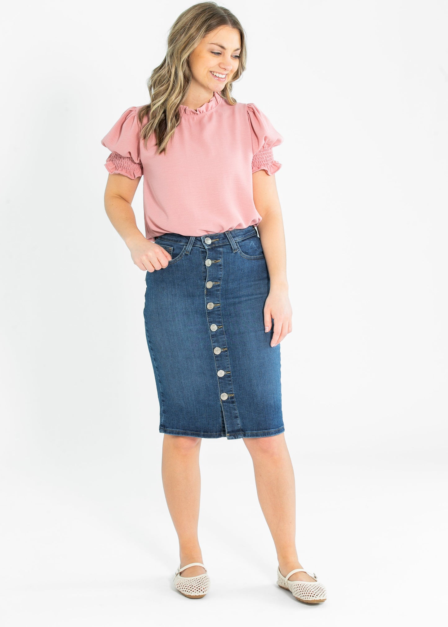 Clara Ruffle Mockneck Short Sleeve Top IC Tops