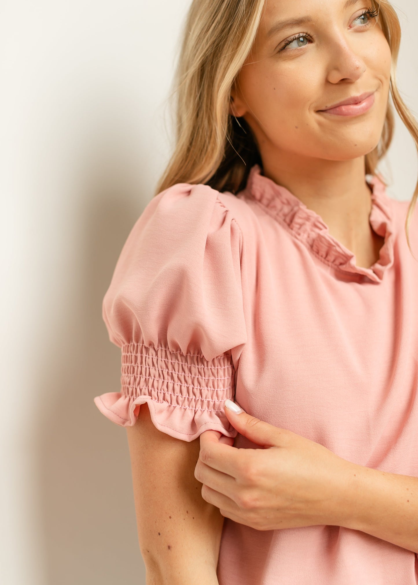 Clara Ruffle Mockneck Short Sleeve Top IC Tops