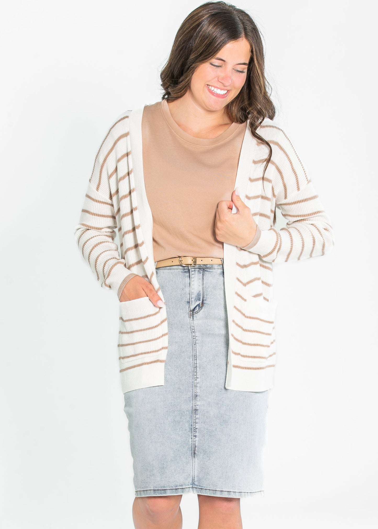 Classic Knit Striped Cardigan FF Tops