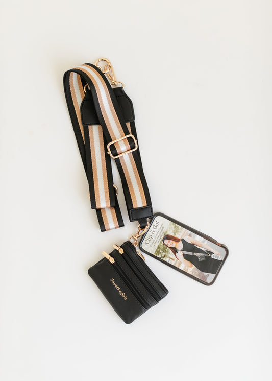 Clip & Go Crossbody Glitter Stripe Strap Accessories Black