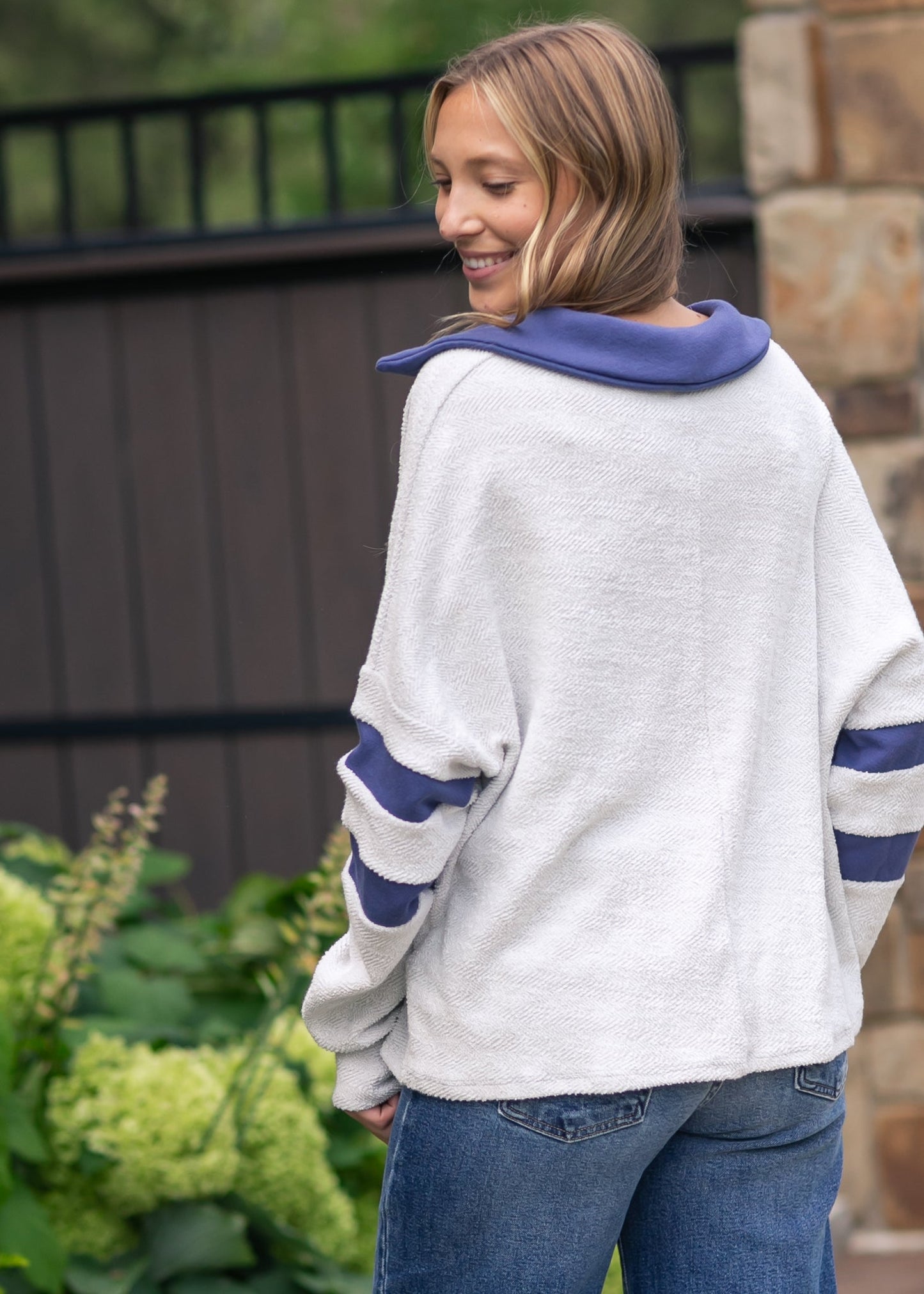 Collared Contrast Stripe Knit Top FF Tops