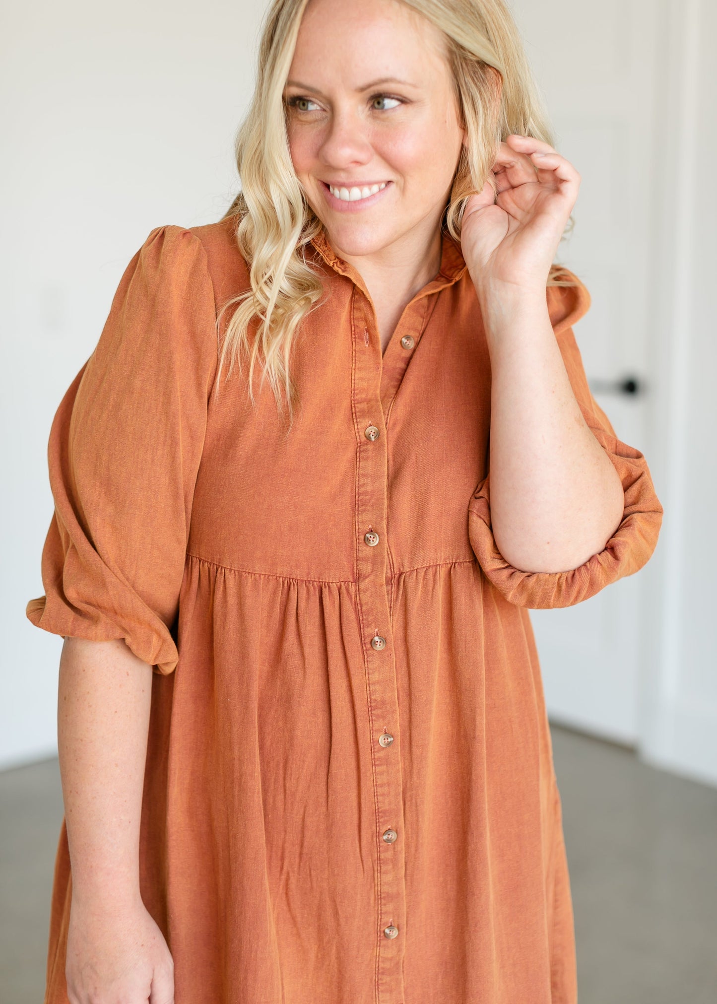 Collared Denim Midi Shirt Dress FF Dresses
