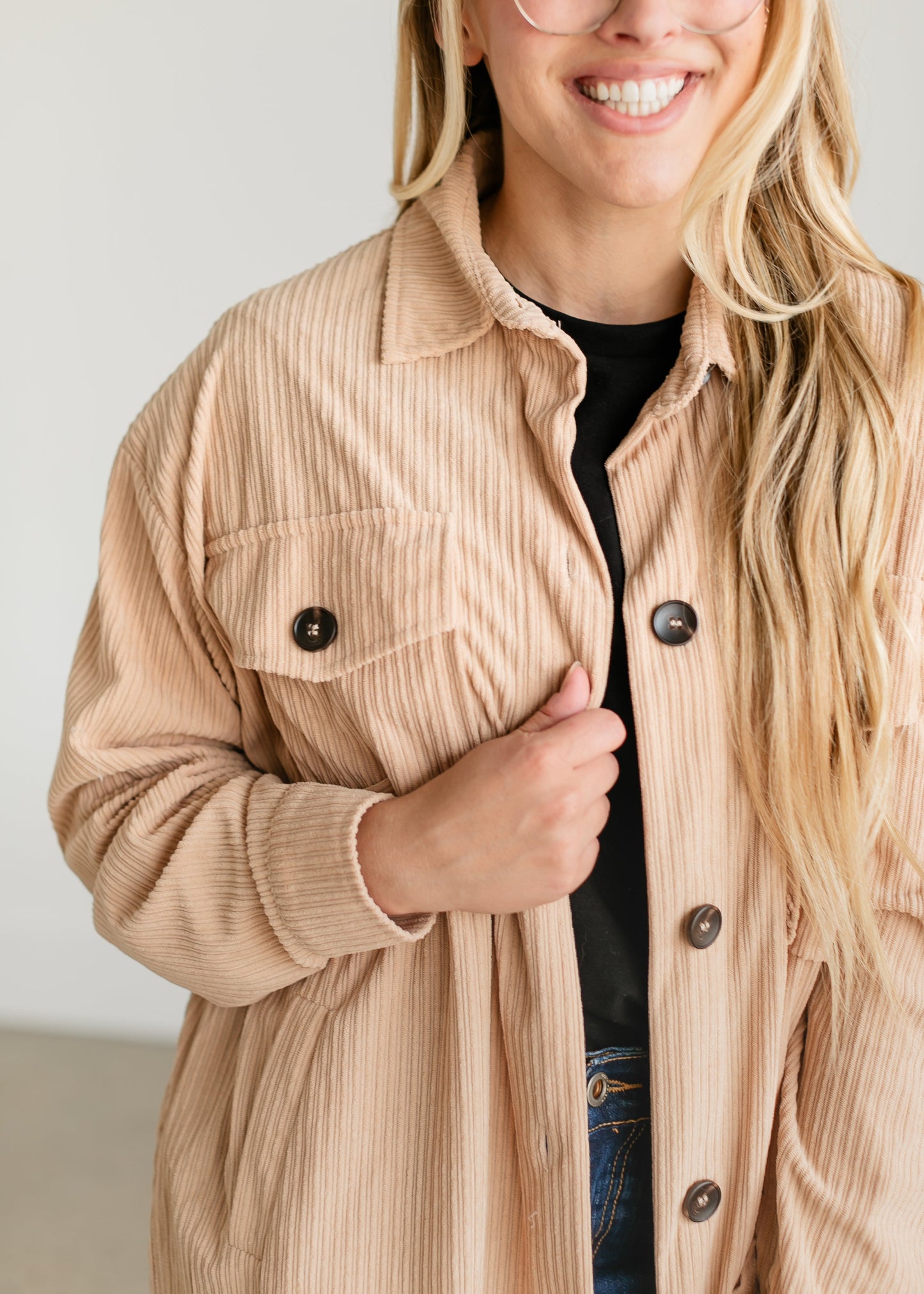 Corduroy Duster Long Shacket FF Tops