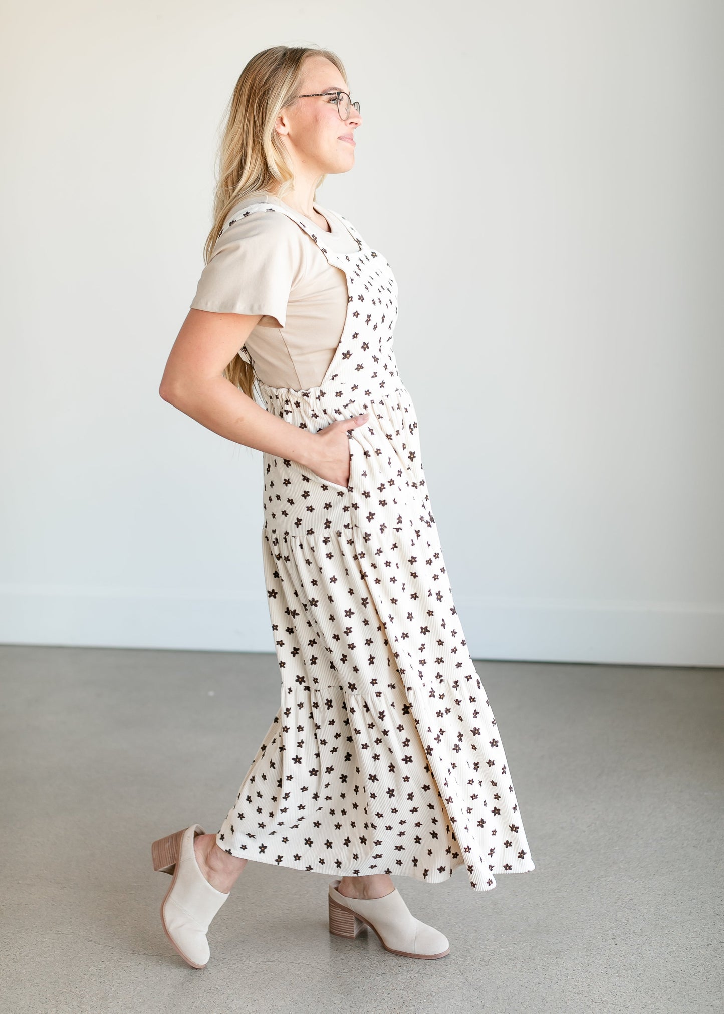 Corduroy Floral Overall Maxi Dress FF Dresses