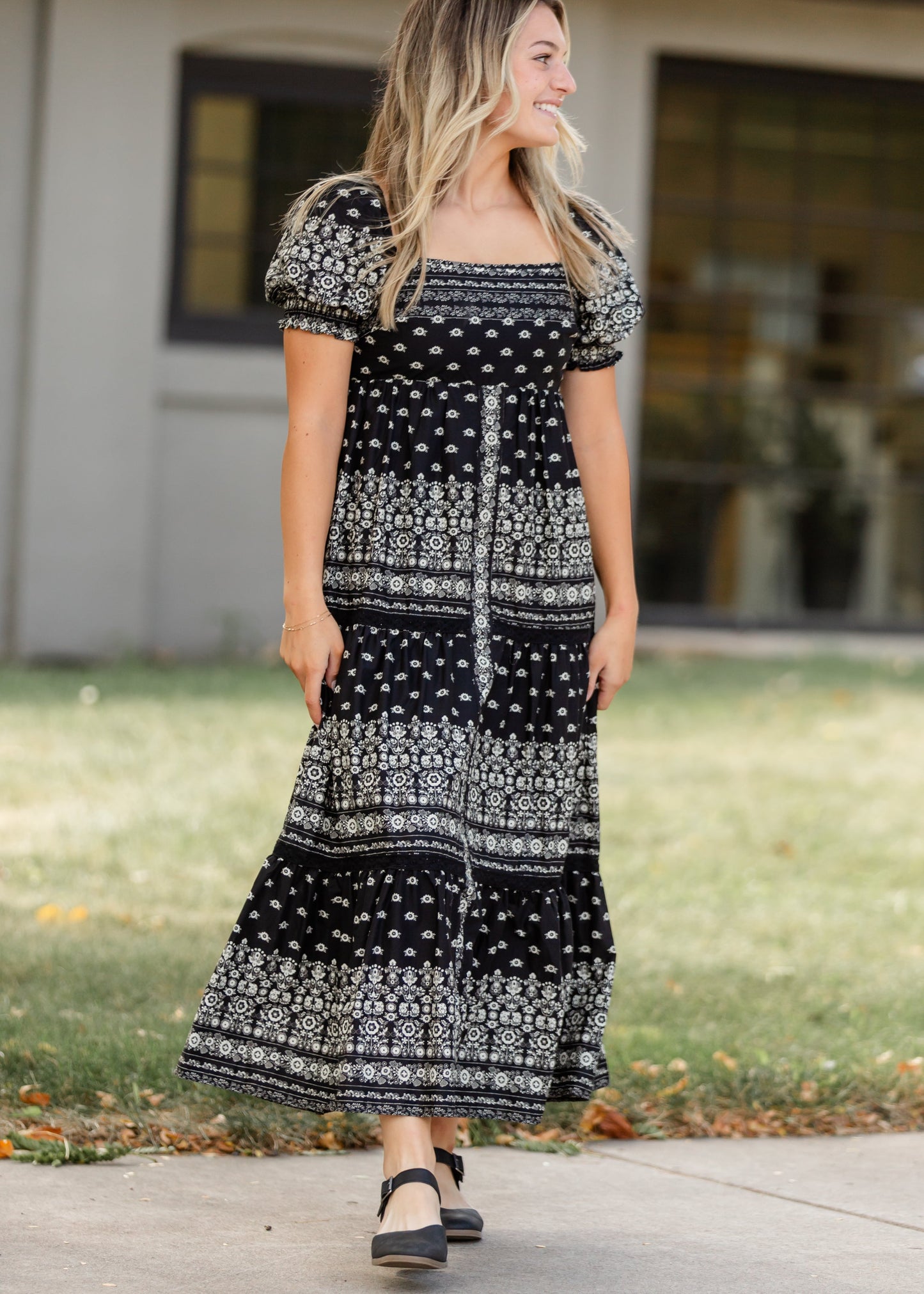 Cotton Black Floral Maxi Dress FF Dresses