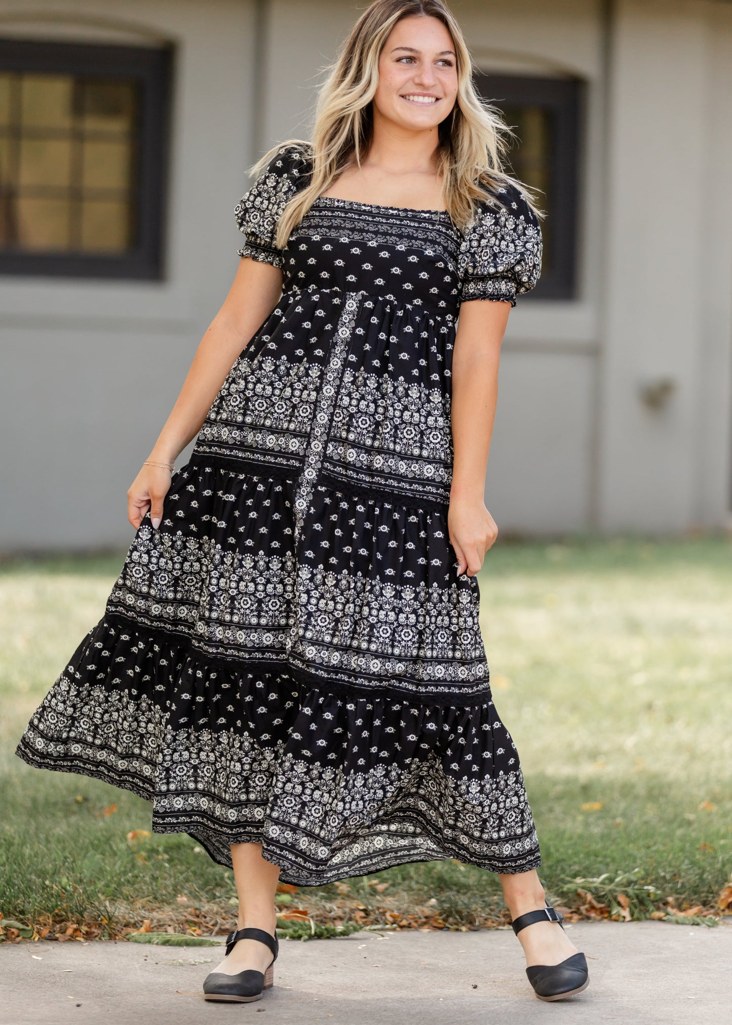 Cotton Black Floral Maxi Dress FF Dresses