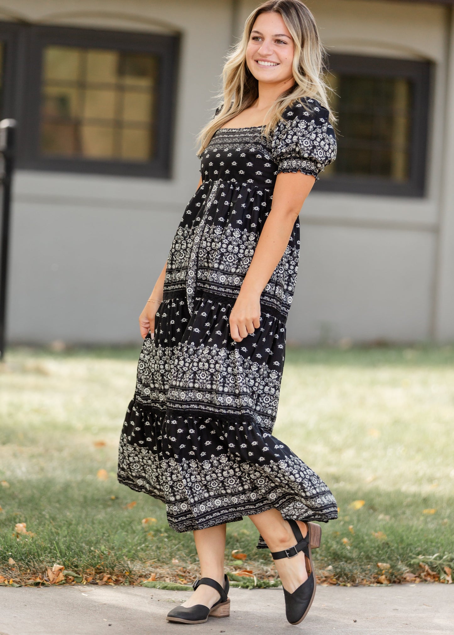Cotton Black Floral Maxi Dress FF Dresses