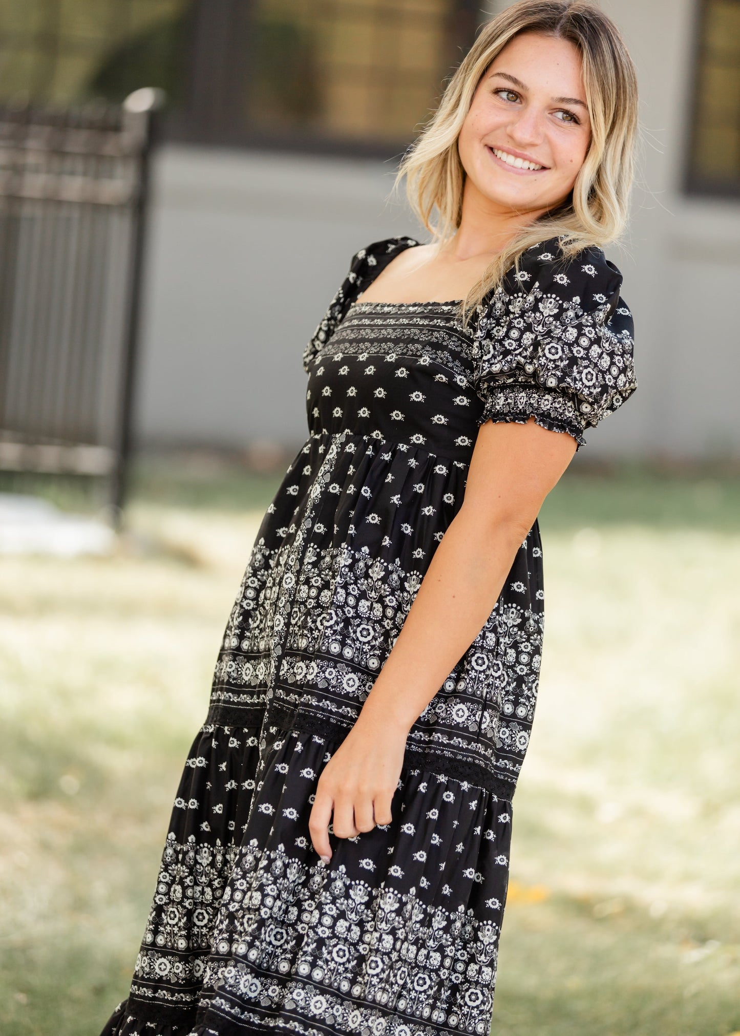 Cotton Black Floral Maxi Dress FF Dresses