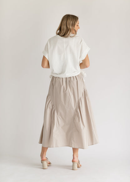 Cotton Pull-on Flounce Midi Skirt FF Skirts