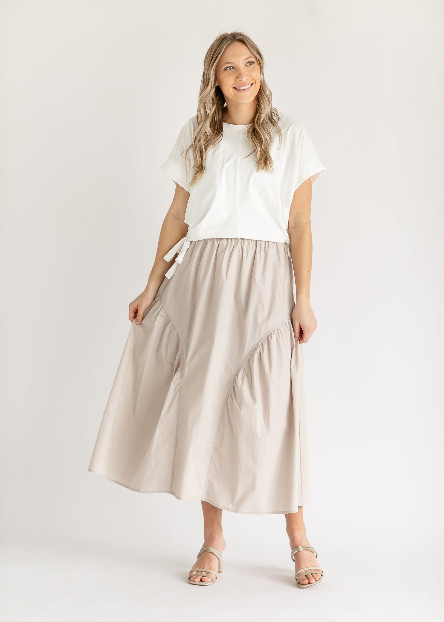 Cotton Pull-on Flounce Midi Skirt FF Skirts Tan / S