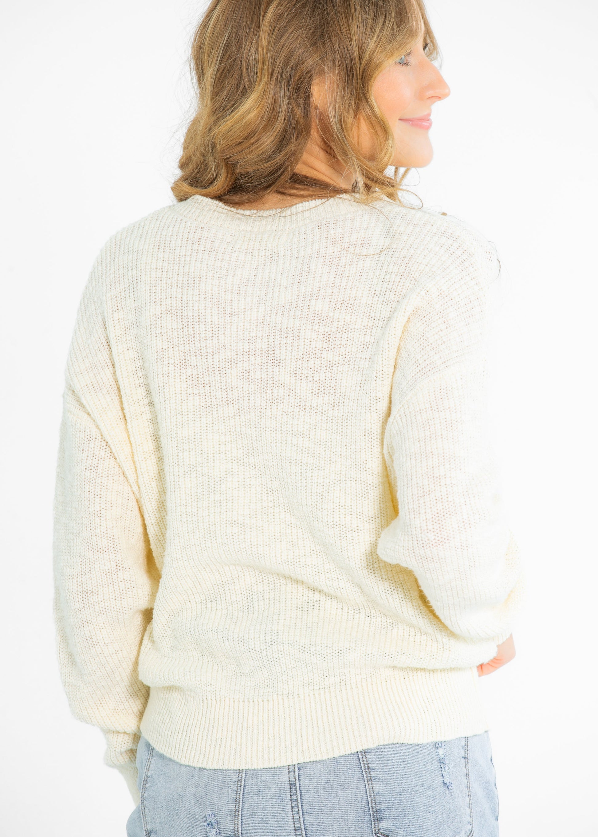 Cotton Quarter Button Knit Sweater FF Tops