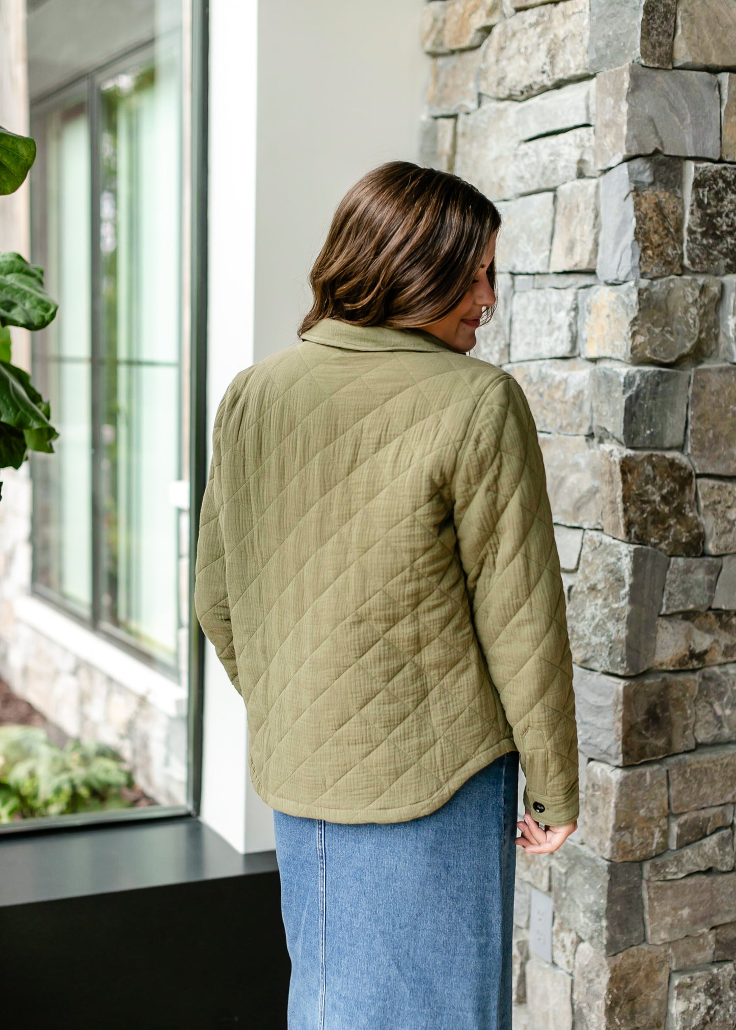 Cotton Quilted Button Up Jacket FF Tops