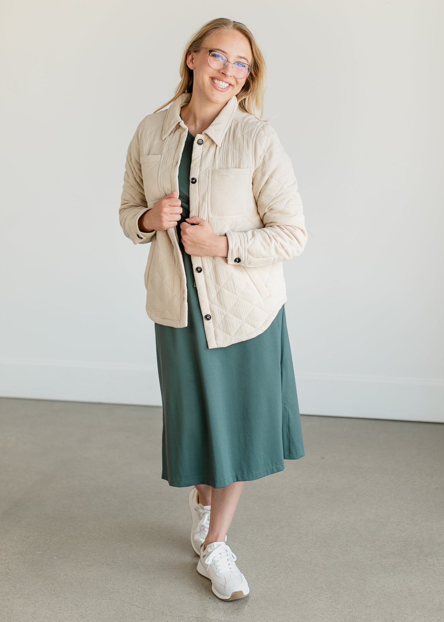 Cotton Quilted Button Up Jacket FF Tops Oatmeal / S
