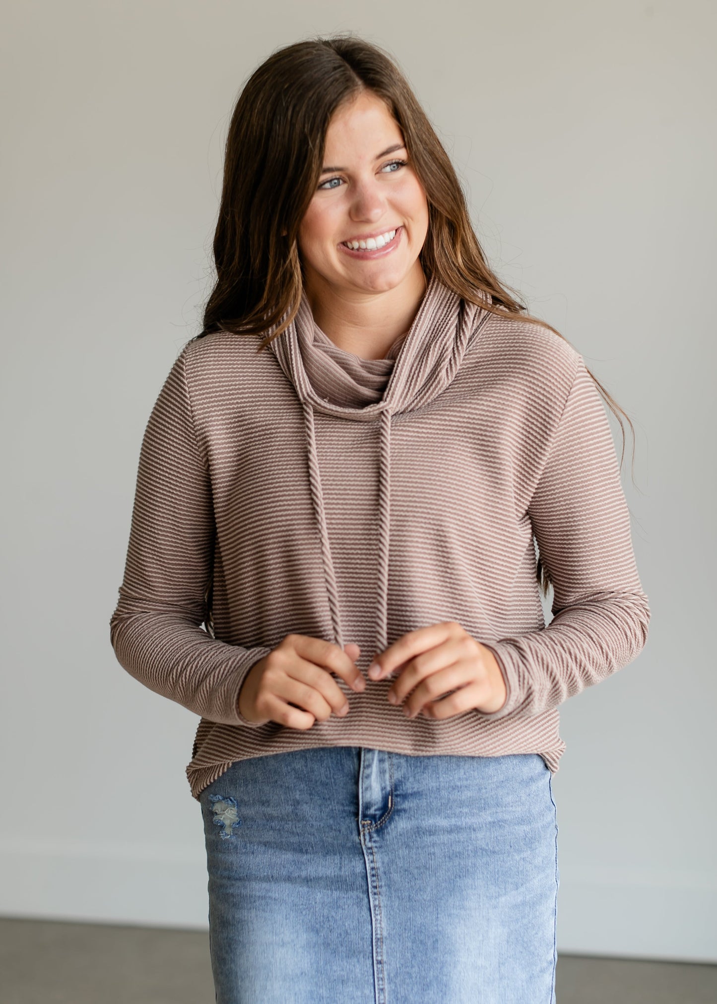 Cowl Neck Drawstring Knit Top FF Tops