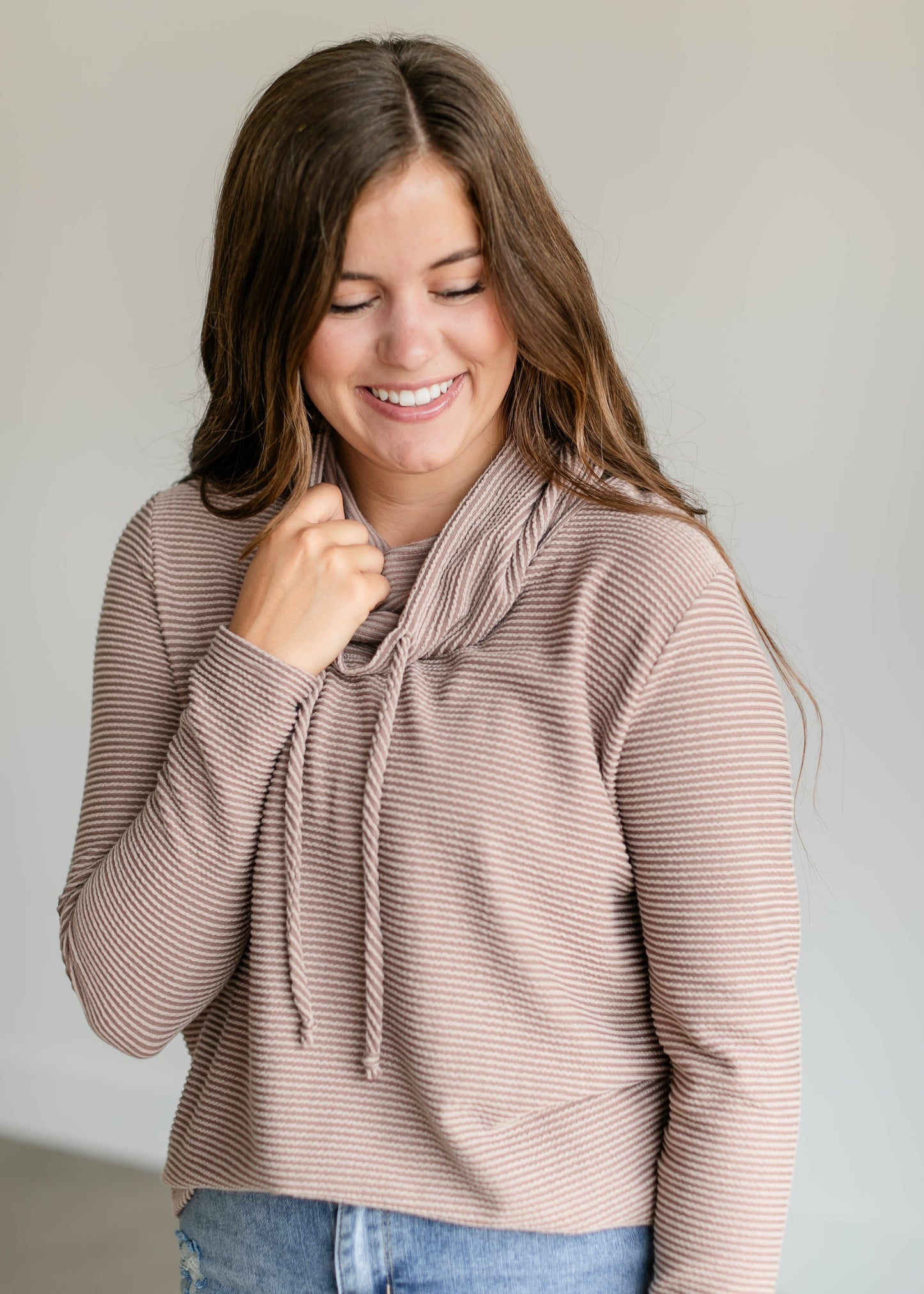 Cowl Neck Drawstring Knit Top FF Tops
