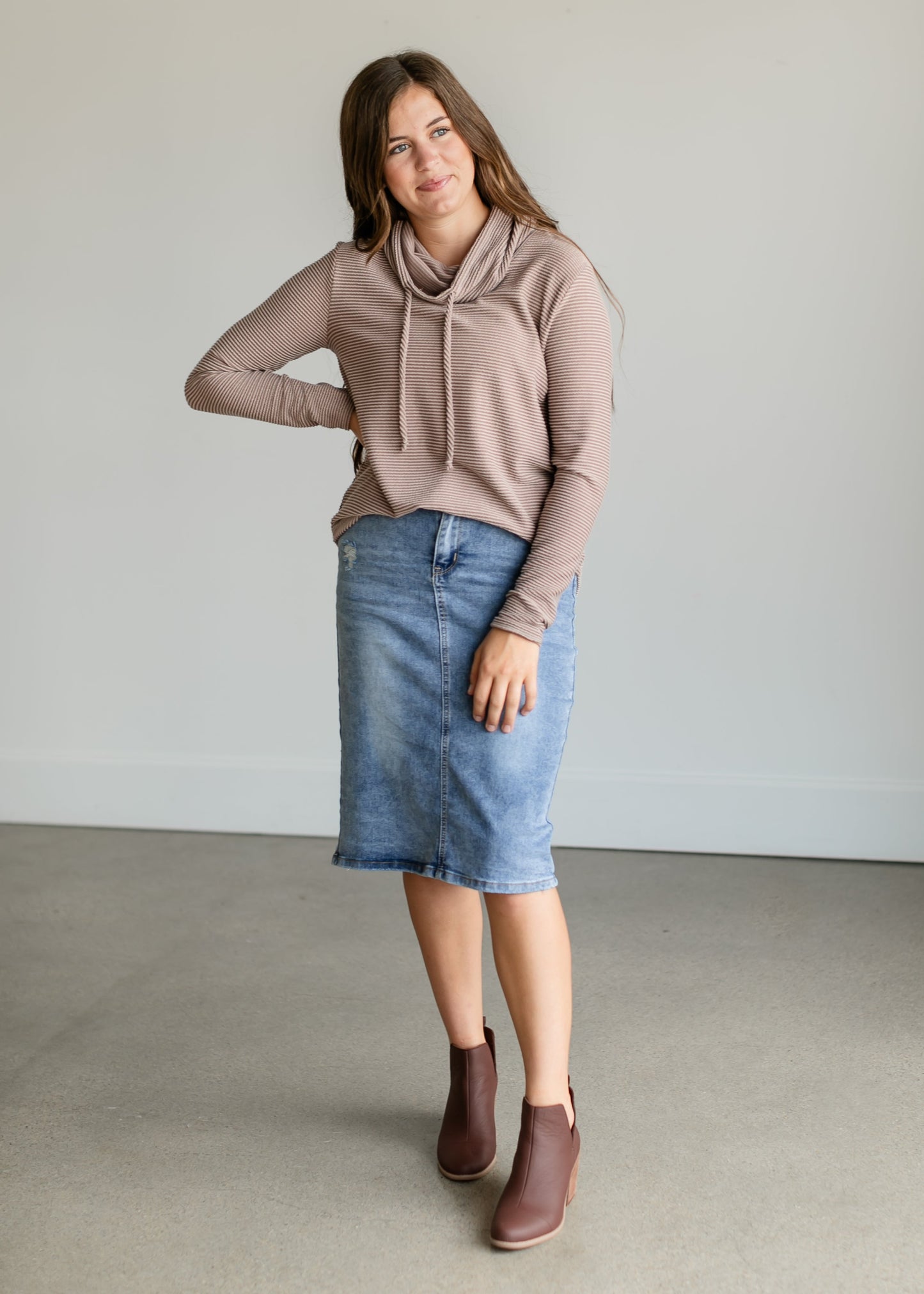 Cowl Neck Drawstring Knit Top FF Tops