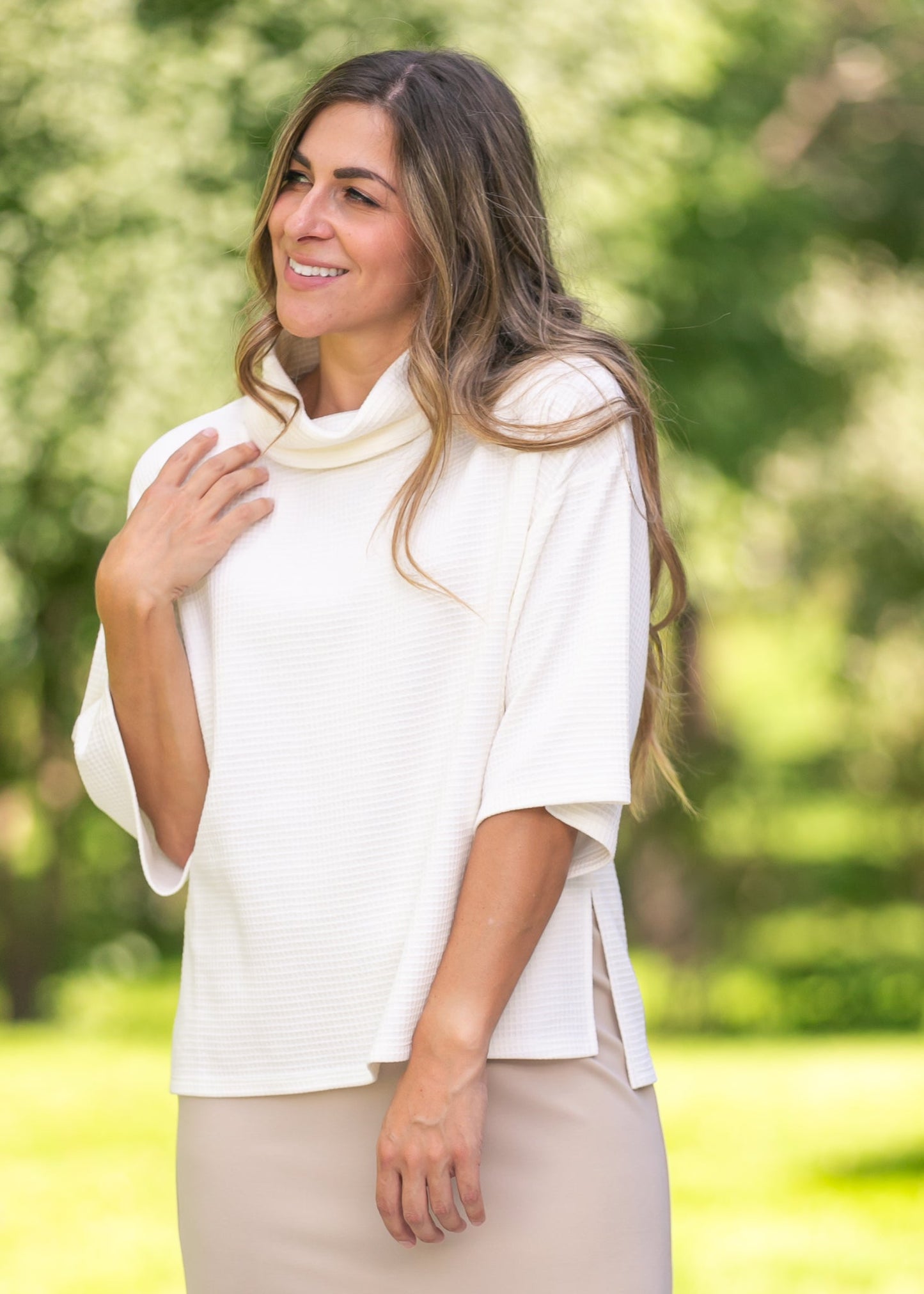 Cowl Neck Waffle Top FF Tops