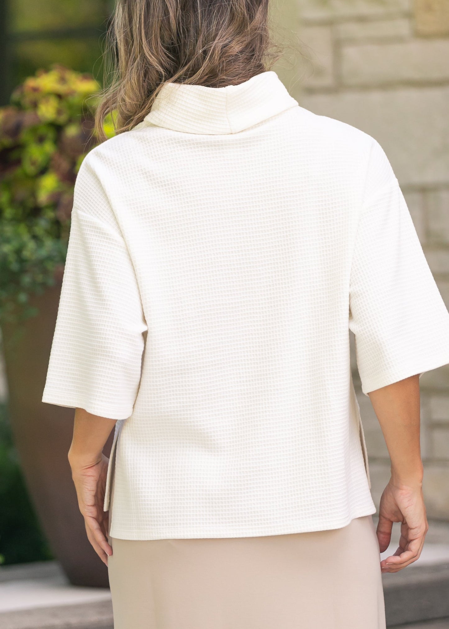 Cowl Neck Waffle Top FF Tops