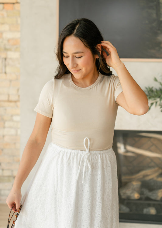 Cream Short Sleeve Knit Tee FF Tops