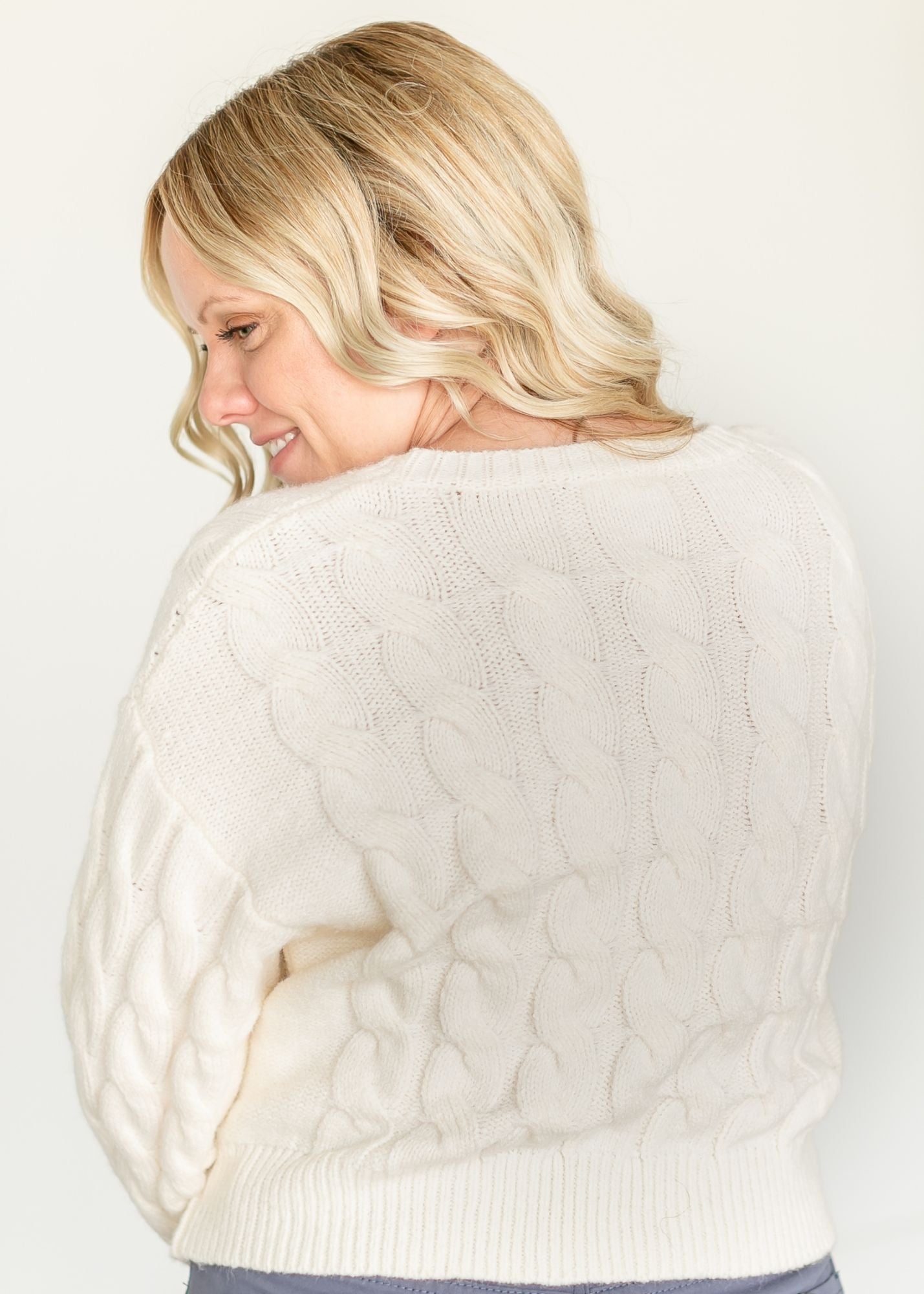 Crewneck Cable Knit Sweater FF Tops