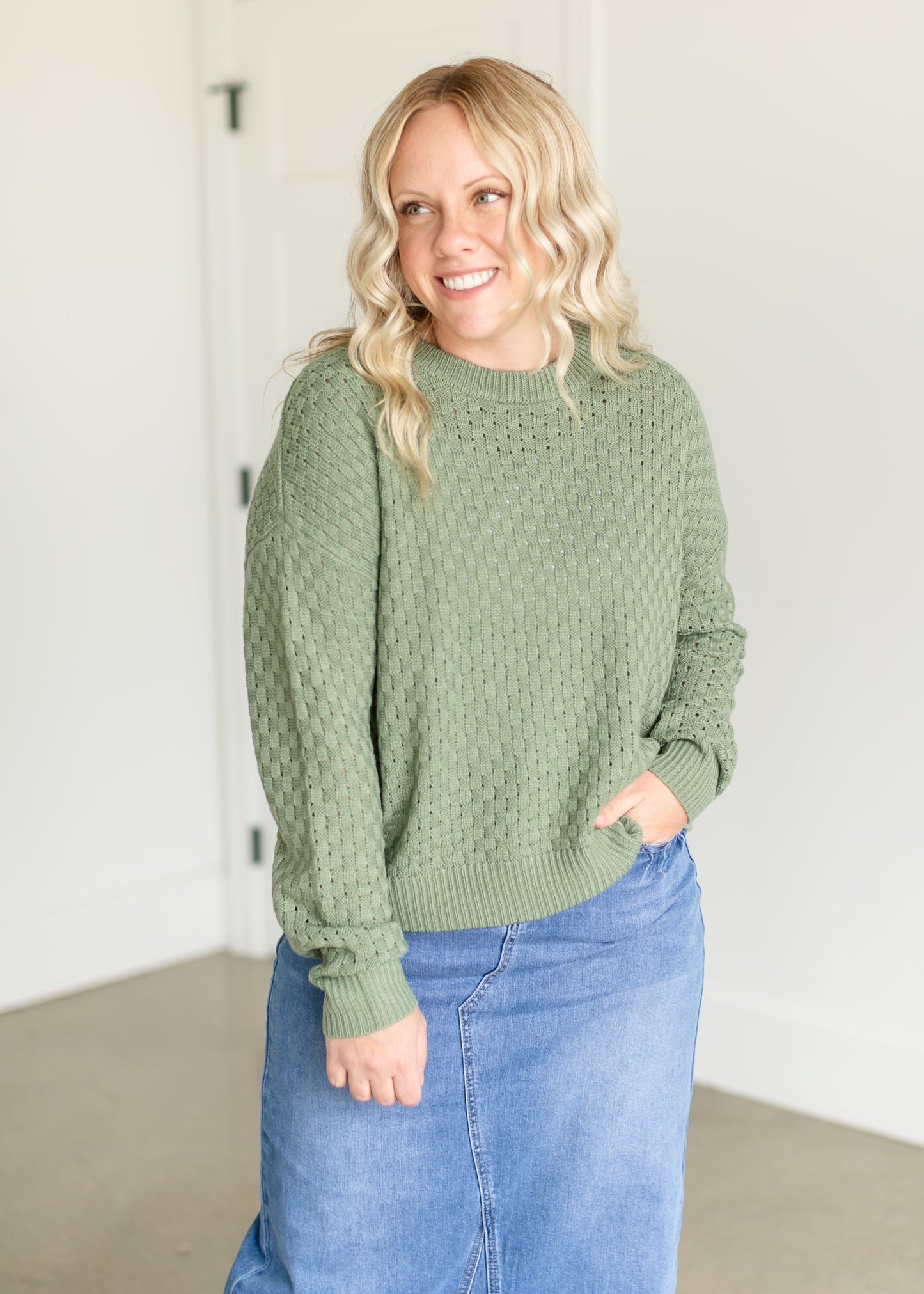 Crewneck Checkered Knit Sweater FF Tops