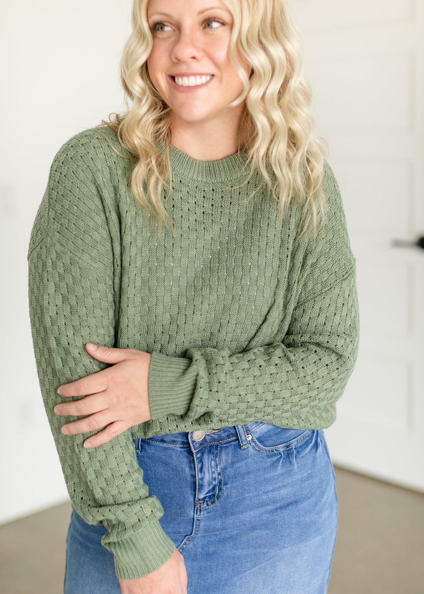 Crewneck Checkered Knit Sweater FF Tops