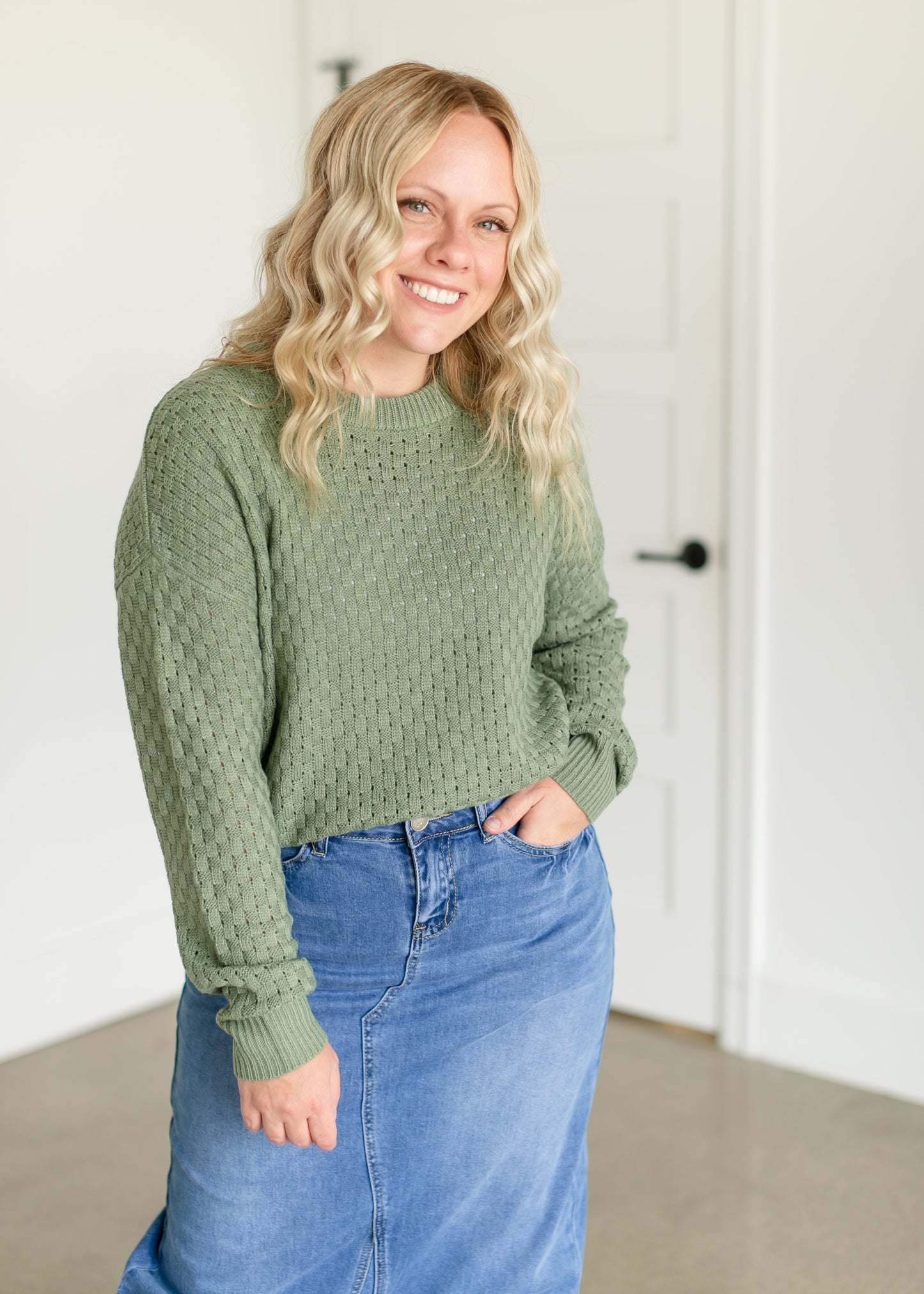 Crewneck Checkered Knit Sweater FF Tops