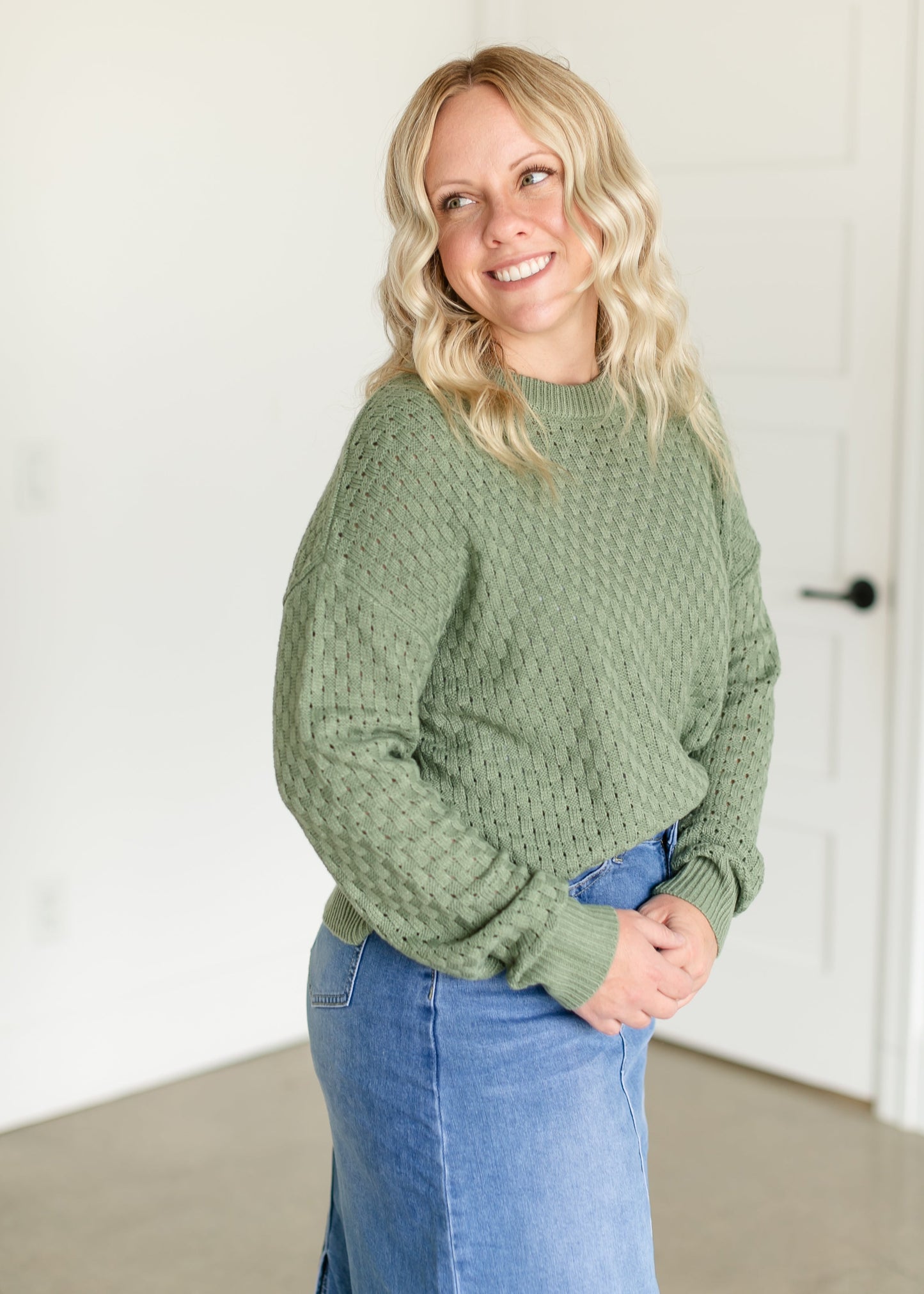 Crewneck Checkered Knit Sweater FF Tops