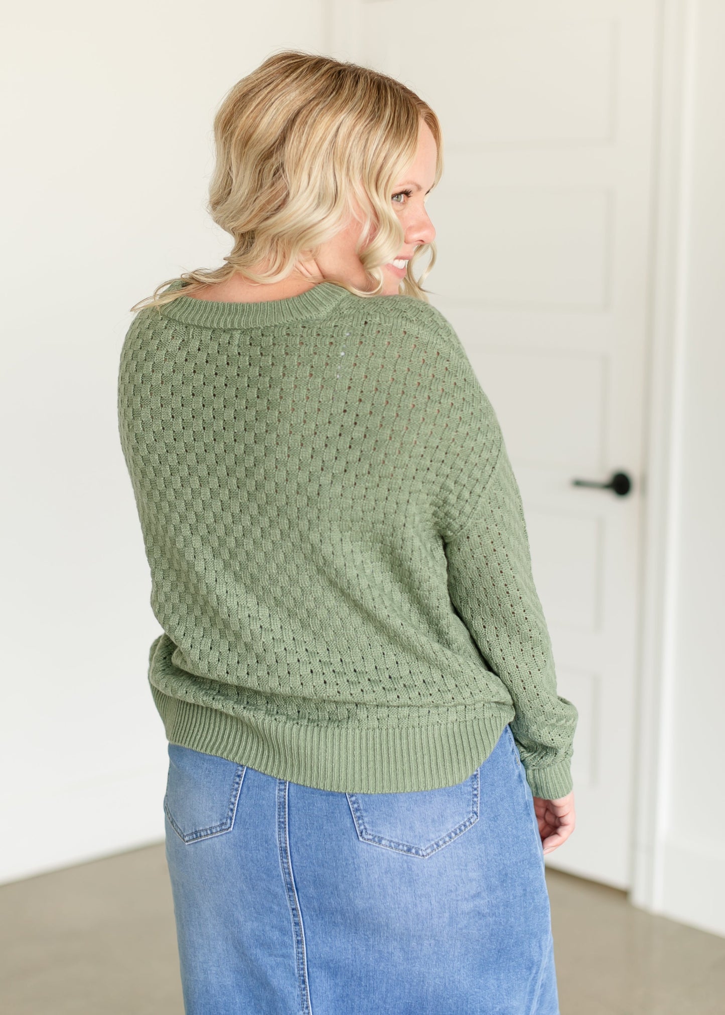 Crewneck Checkered Knit Sweater FF Tops